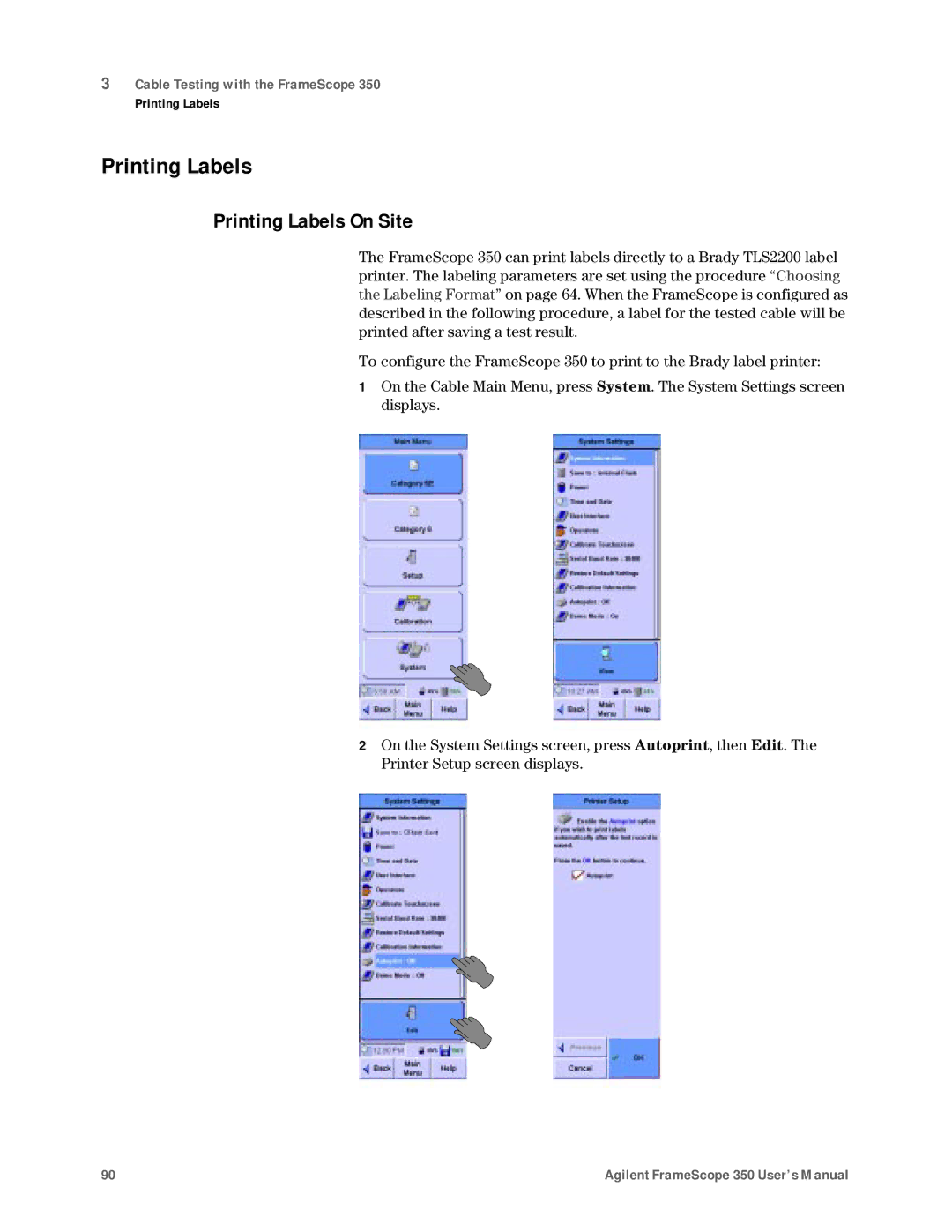 Agilent Technologies N2610A user manual Printing Labels On Site 