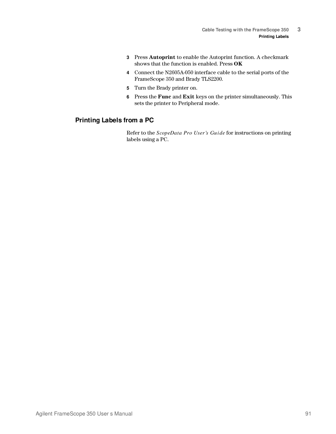 Agilent Technologies N2610A user manual Printing Labels from a PC 