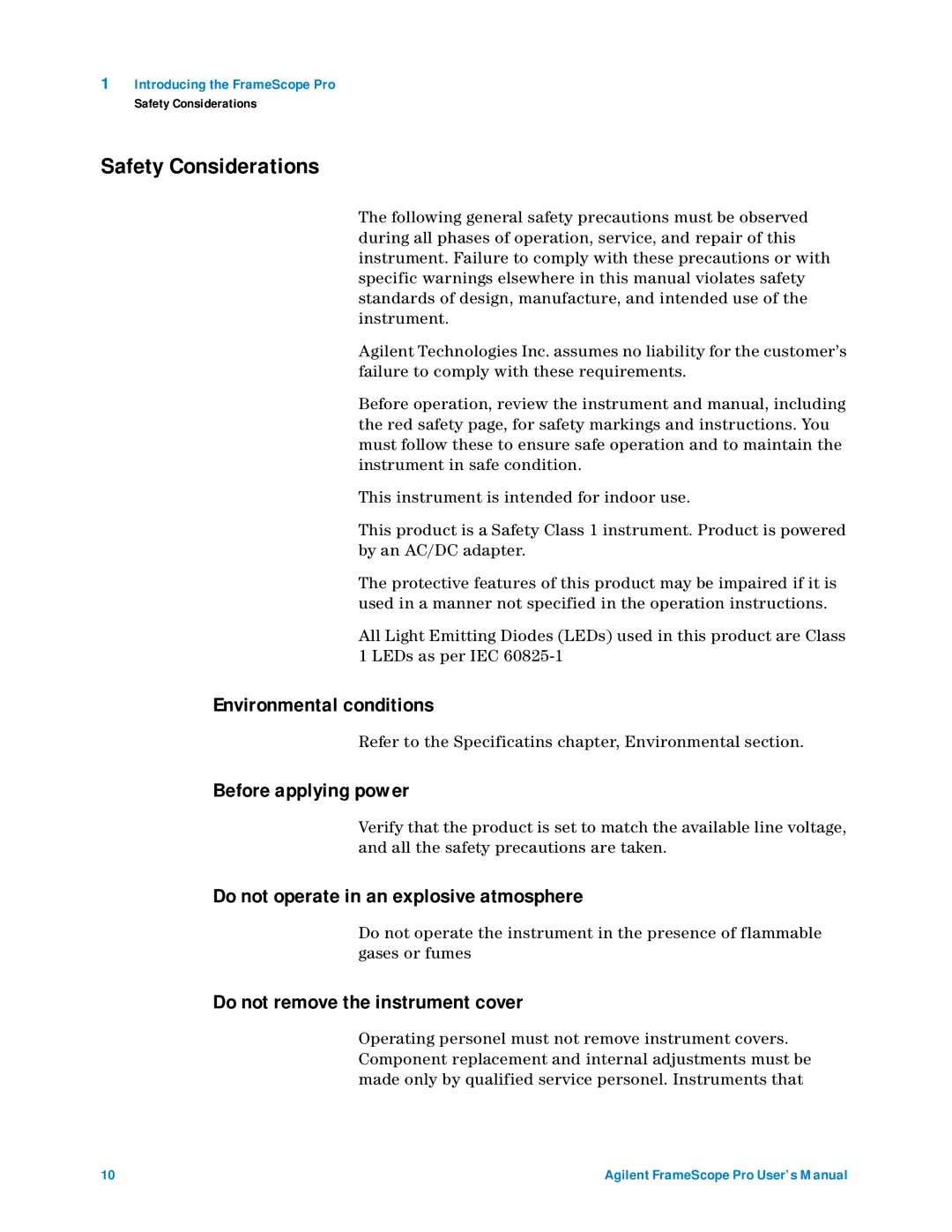 Agilent Technologies N2620A user manual Safety Considerations, Environmental conditions, Before applying power 