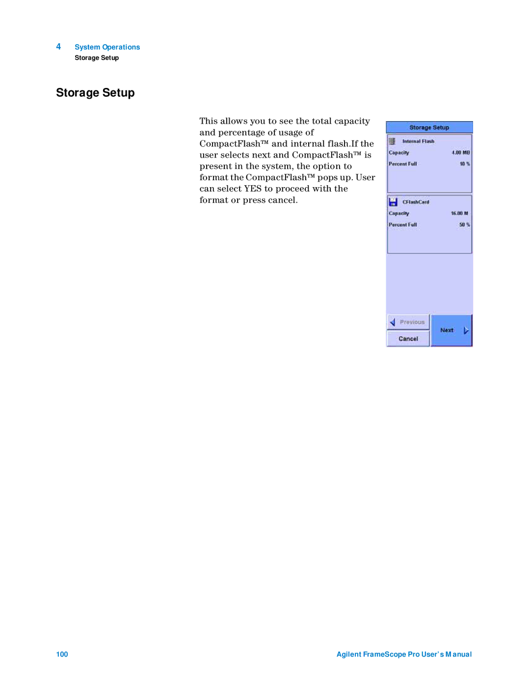 Agilent Technologies N2620A user manual Storage Setup 