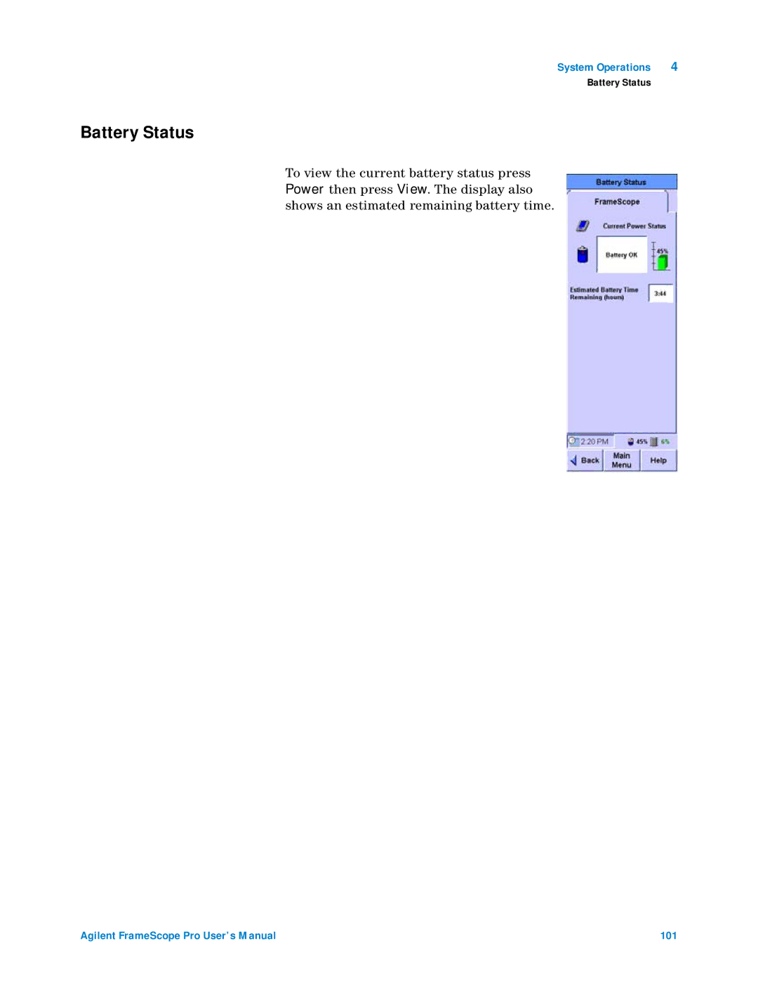 Agilent Technologies N2620A user manual Battery Status 