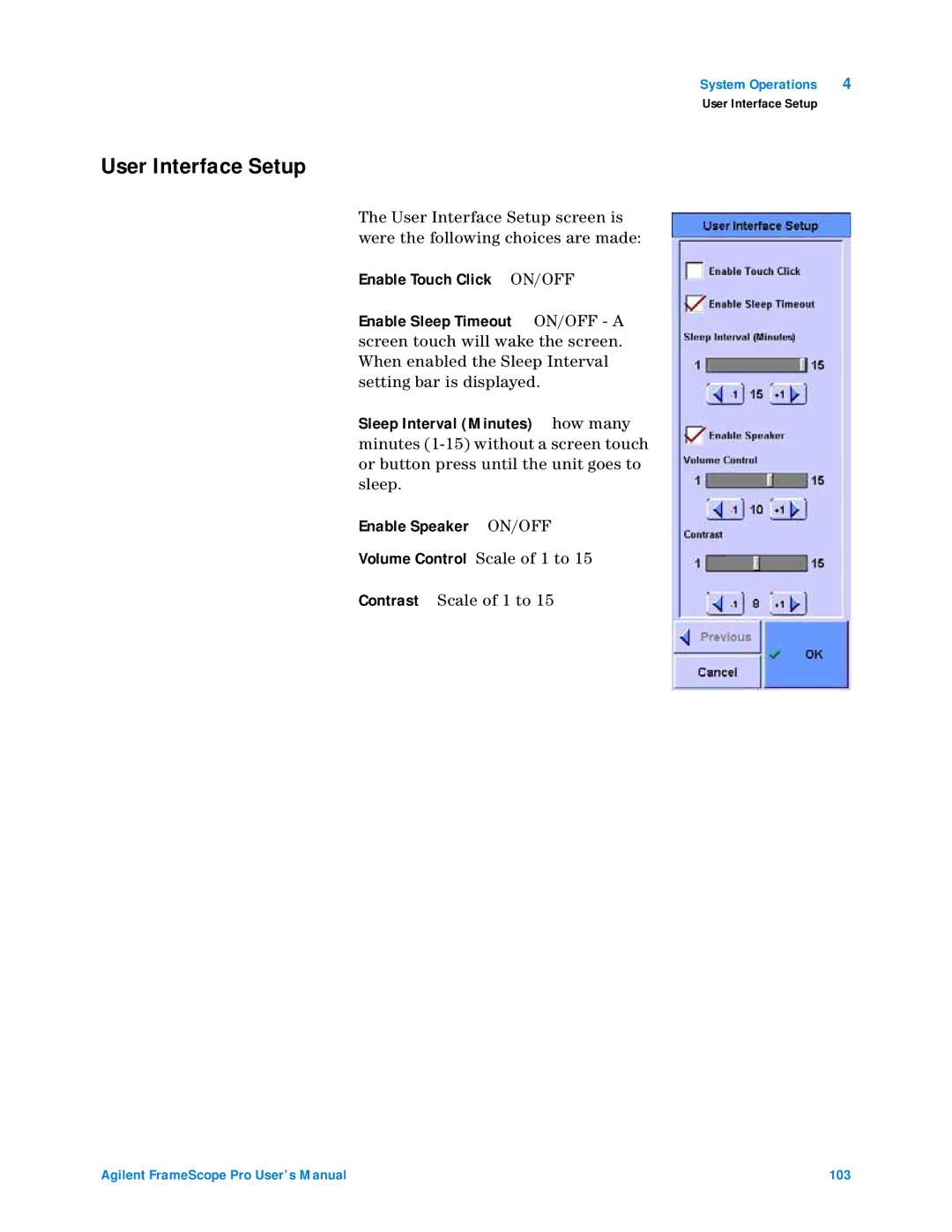 Agilent Technologies N2620A user manual User Interface Setup, Enable Touch Click ON/OFF 