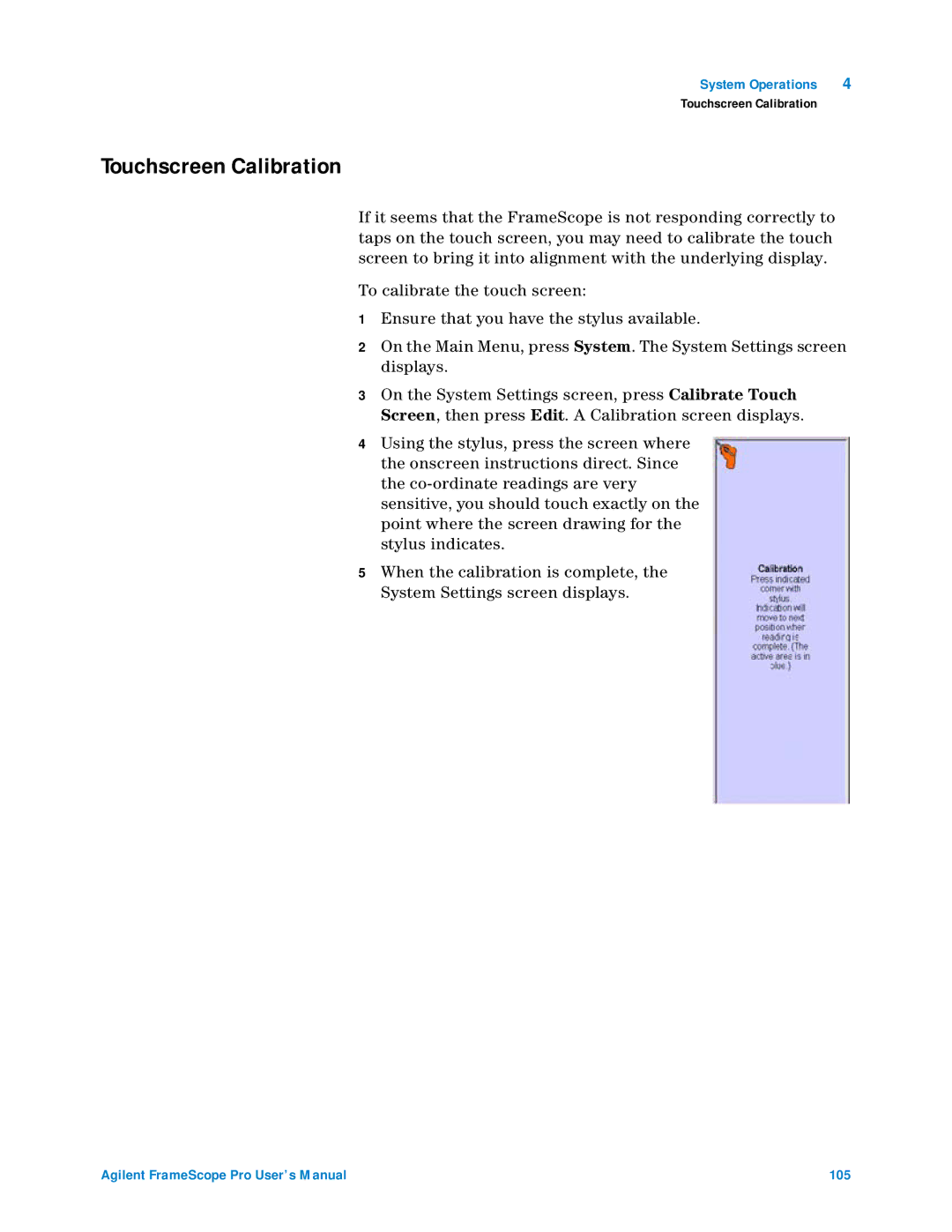 Agilent Technologies N2620A user manual Touchscreen Calibration 