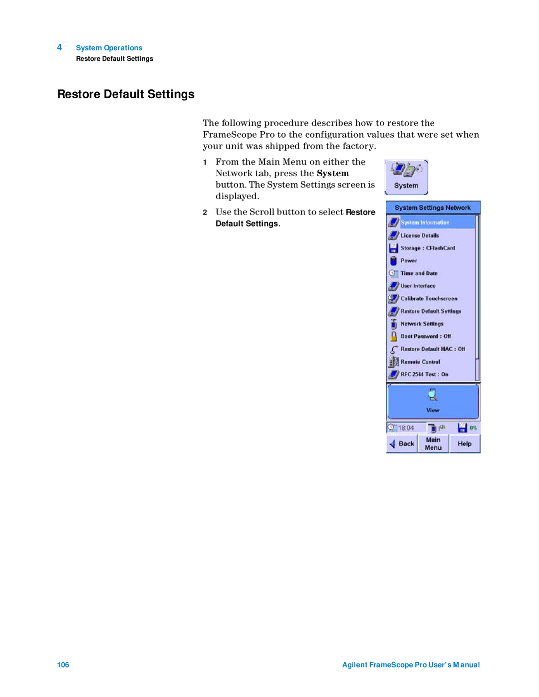 Agilent Technologies N2620A user manual Restore Default Settings 