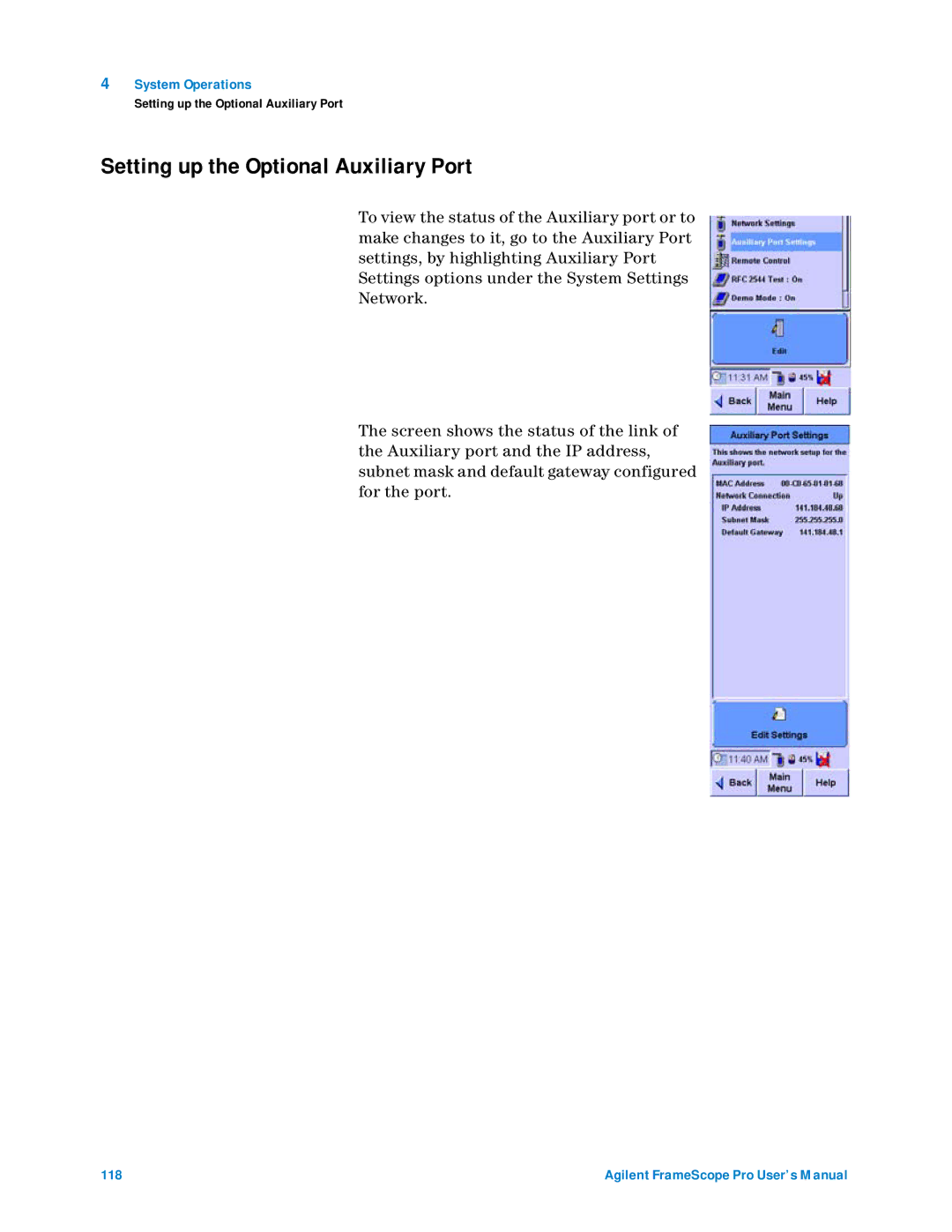 Agilent Technologies N2620A user manual Setting up the Optional Auxiliary Port 