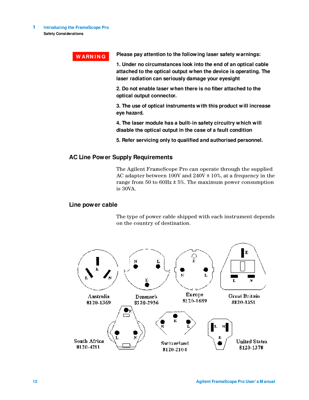 Agilent Technologies N2620A user manual AC Line Power Supply Requirements, Line power cable 