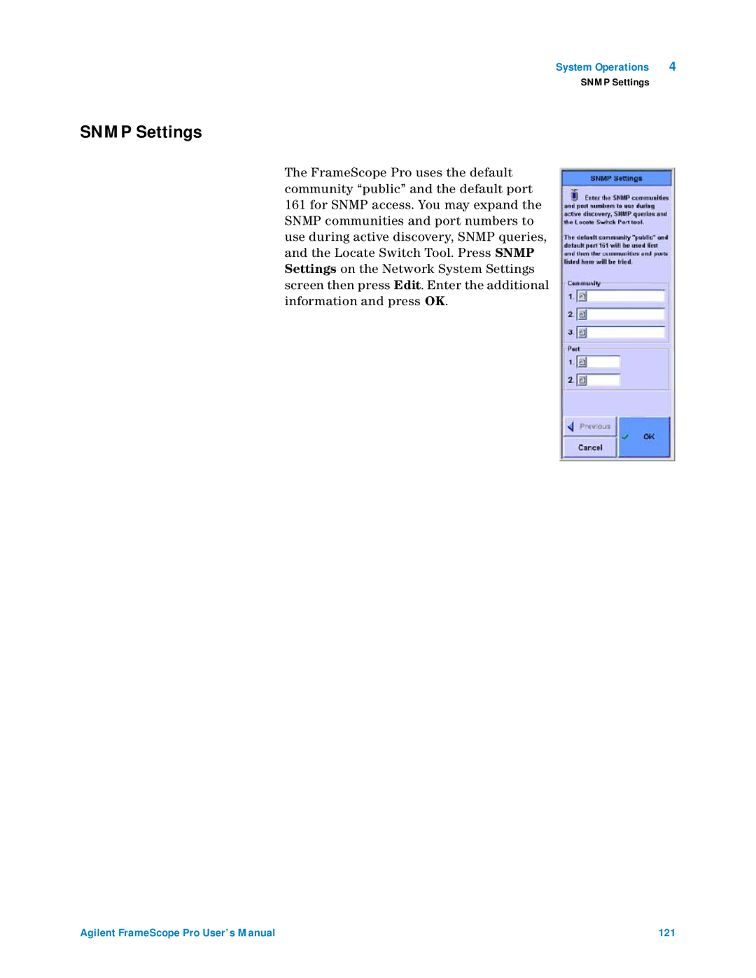 Agilent Technologies N2620A user manual Snmp Settings 