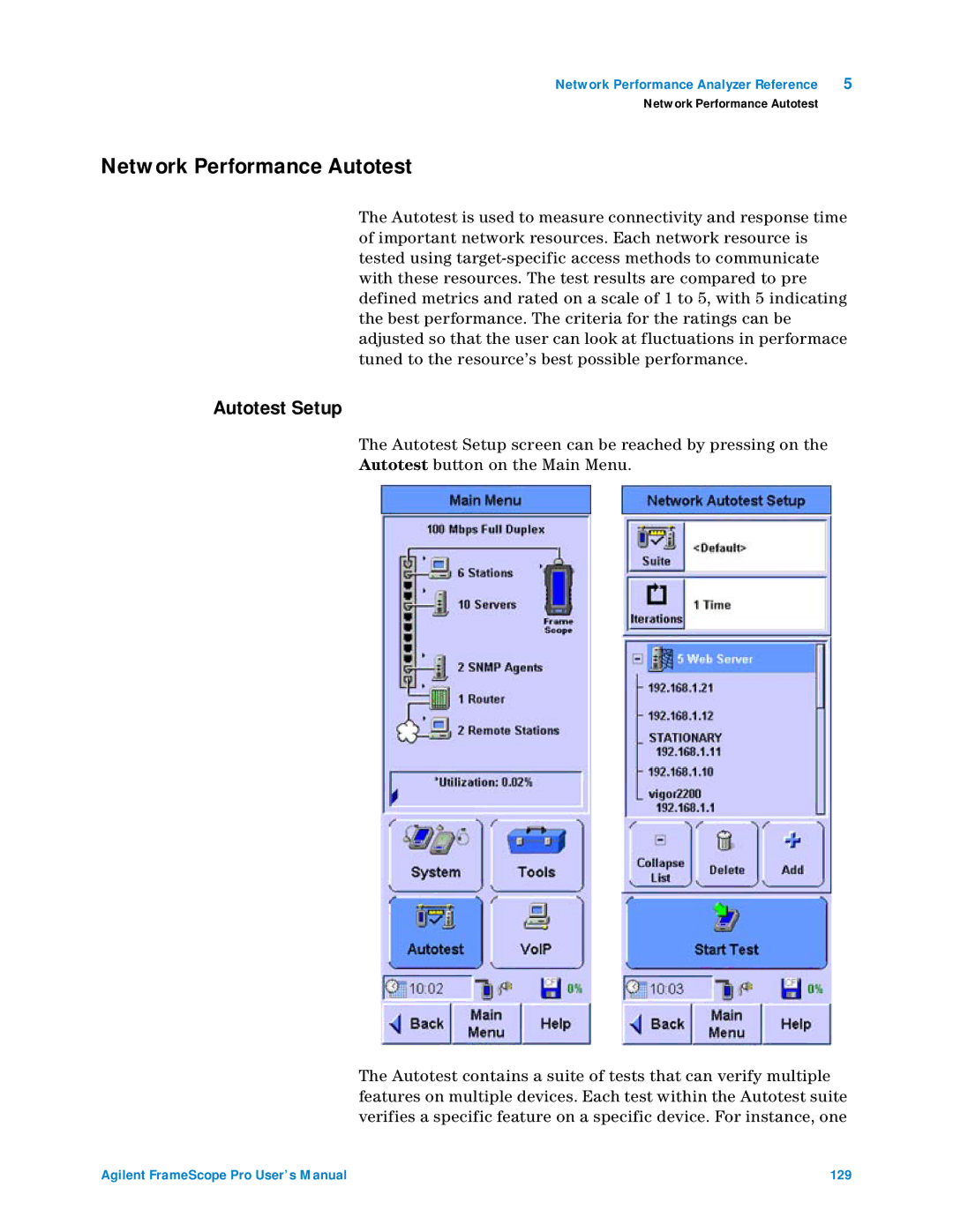 Agilent Technologies N2620A user manual Network Performance Autotest, Autotest Setup 