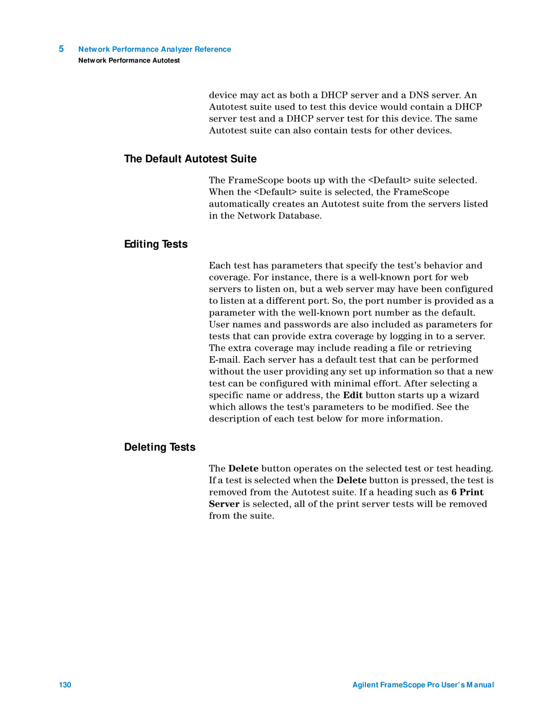 Agilent Technologies N2620A user manual Default Autotest Suite, Editing Tests, Deleting Tests 