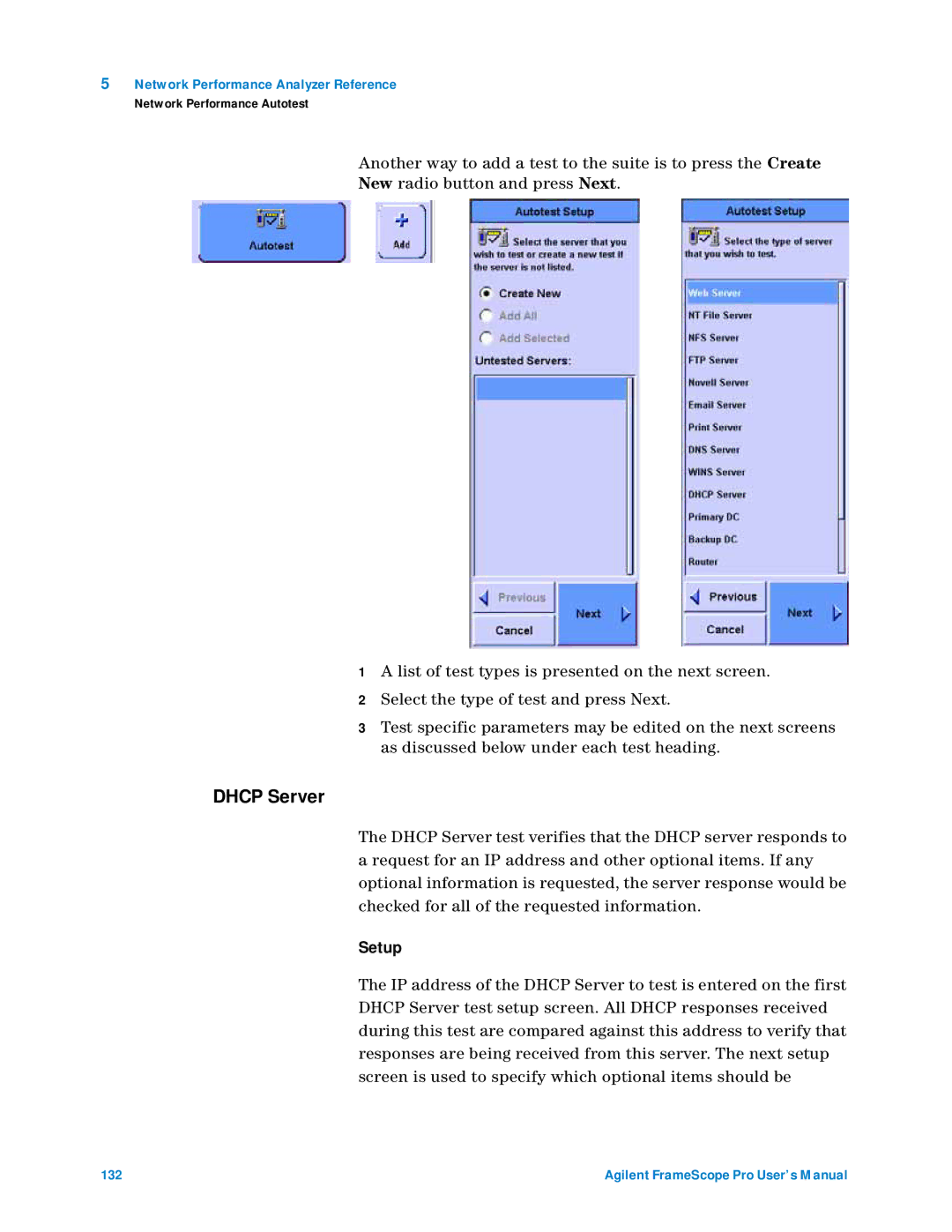 Agilent Technologies N2620A user manual Dhcp Server, Setup 