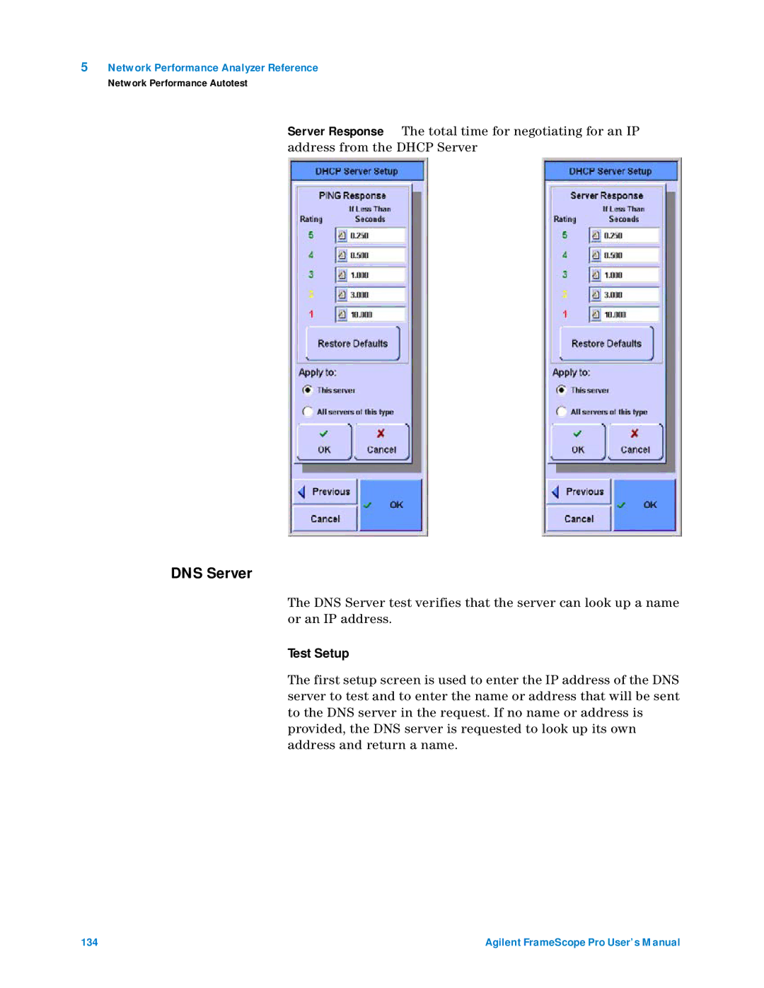 Agilent Technologies N2620A user manual DNS Server, Test Setup 