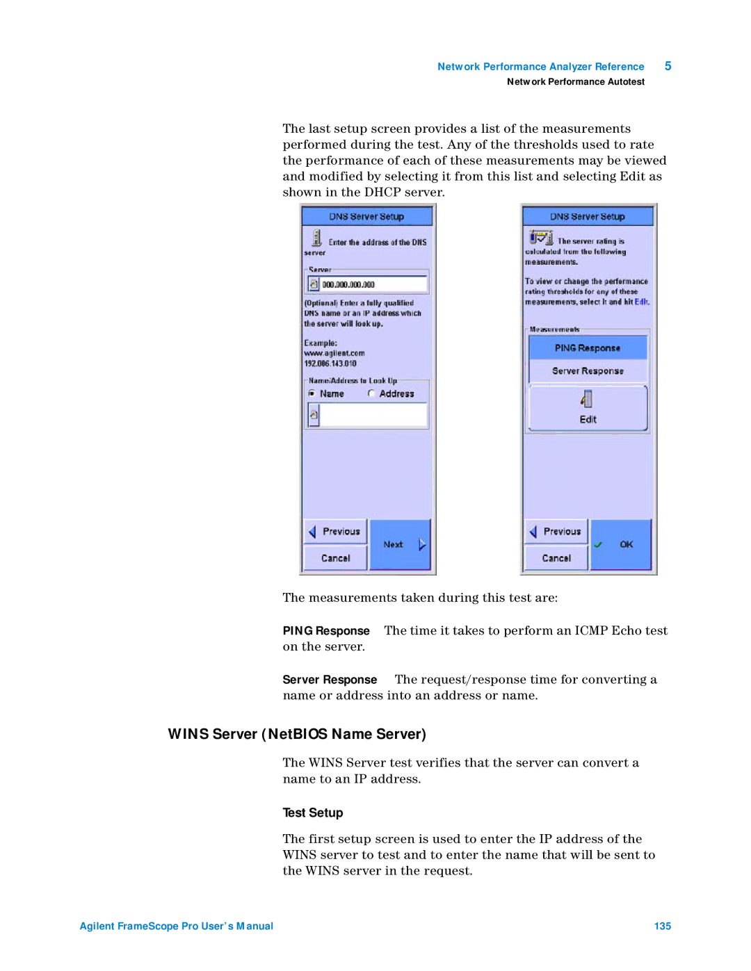 Agilent Technologies N2620A user manual Wins Server NetBIOS Name Server 