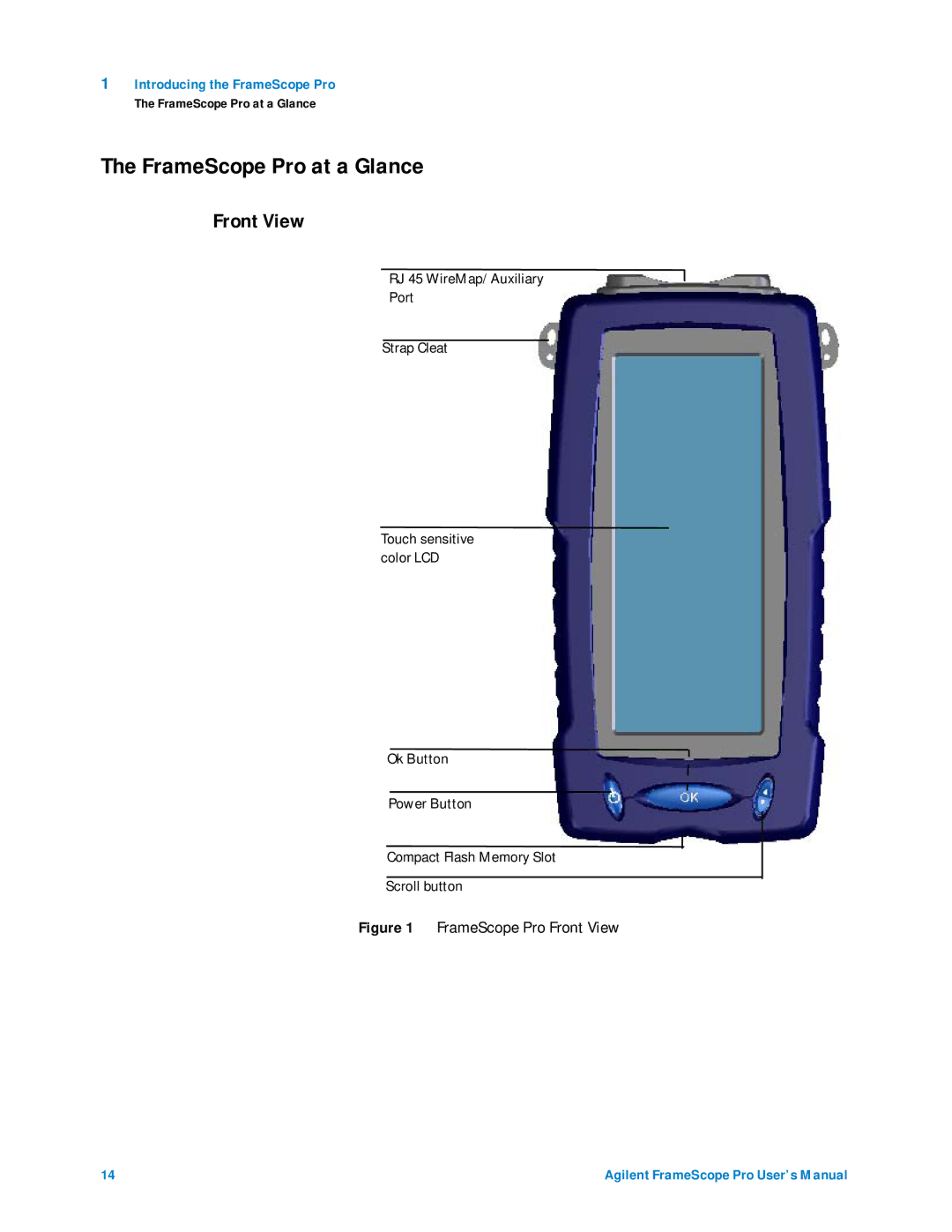 Agilent Technologies N2620A user manual FrameScope Pro at a Glance, Front View 