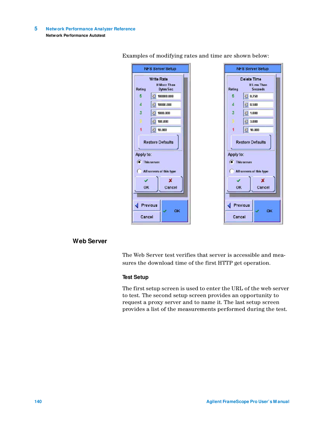 Agilent Technologies N2620A user manual Web Server, Test Setup 