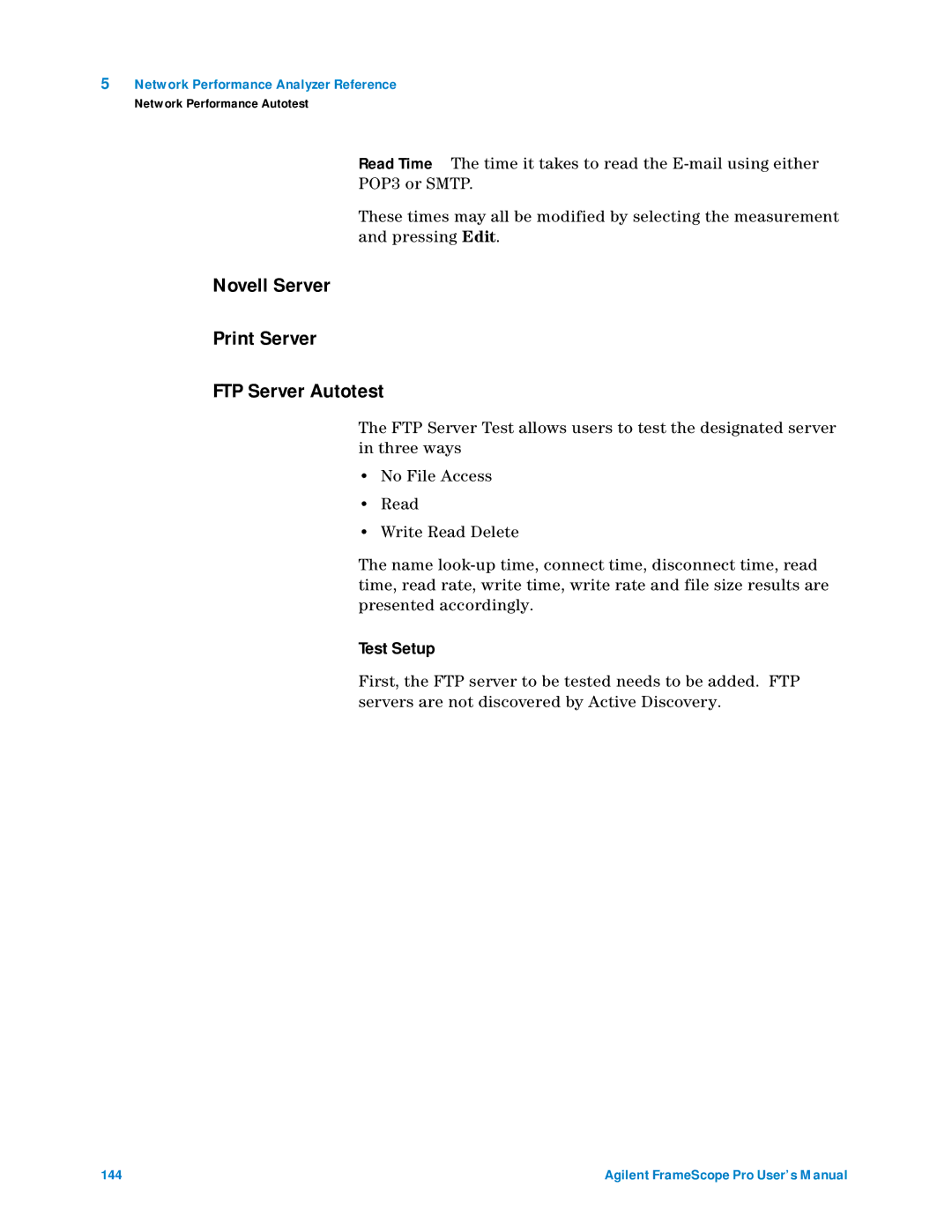 Agilent Technologies N2620A user manual Novell Server Print Server FTP Server Autotest 