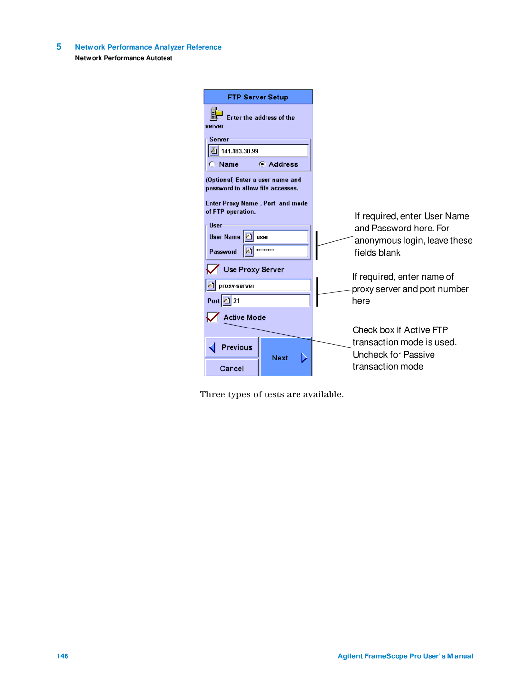 Agilent Technologies N2620A user manual Three types of tests are available 