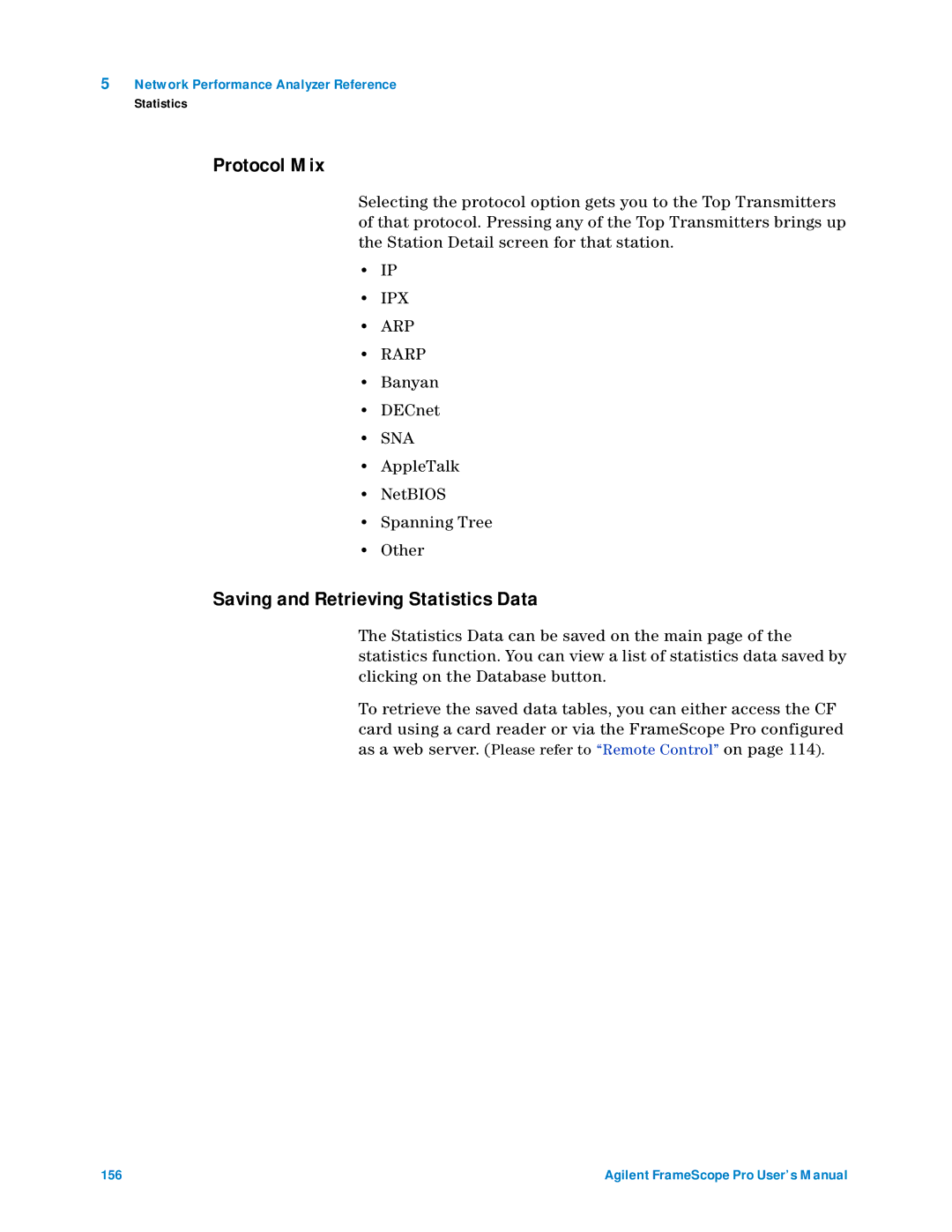 Agilent Technologies N2620A user manual Protocol Mix, Saving and Retrieving Statistics Data 