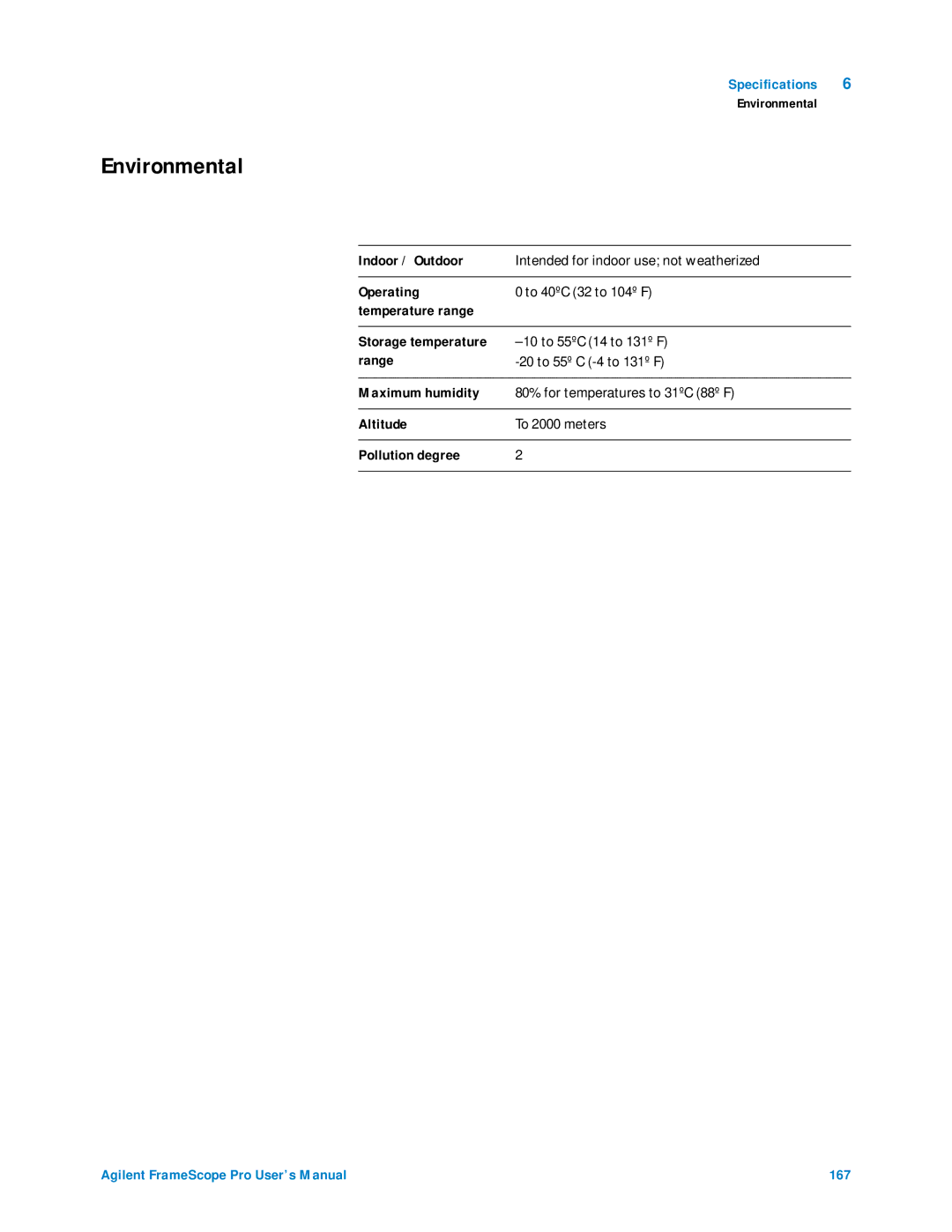 Agilent Technologies N2620A user manual Environmental 