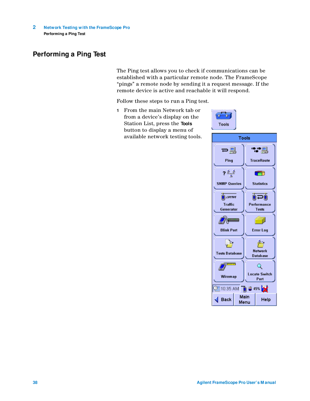 Agilent Technologies N2620A user manual Performing a Ping Test 