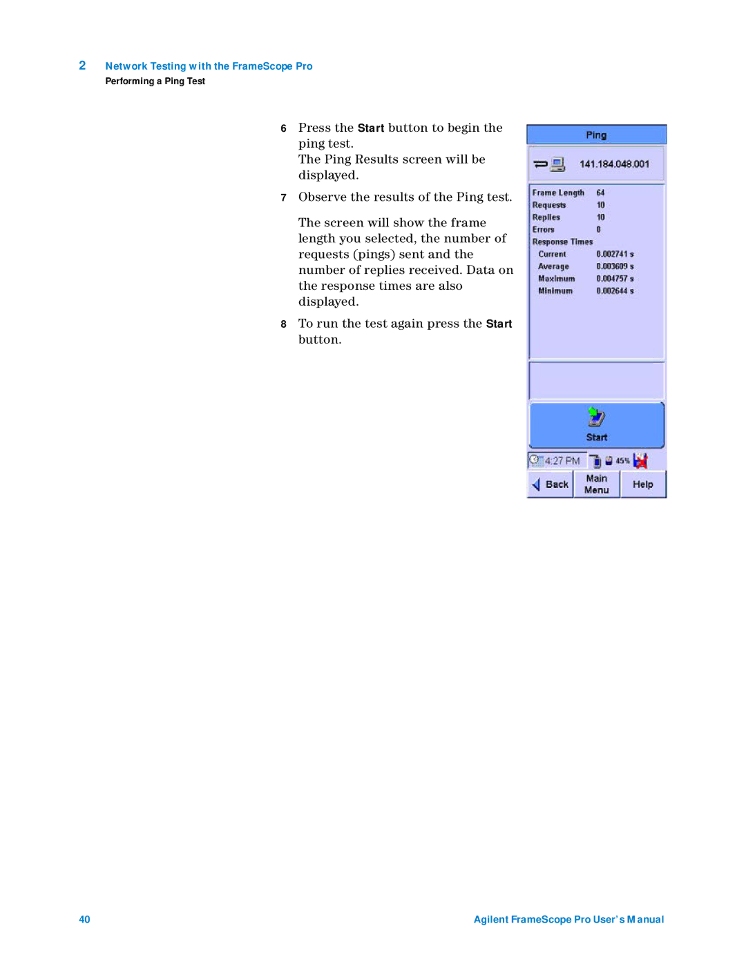 Agilent Technologies N2620A user manual Network Testing with the FrameScope Pro 