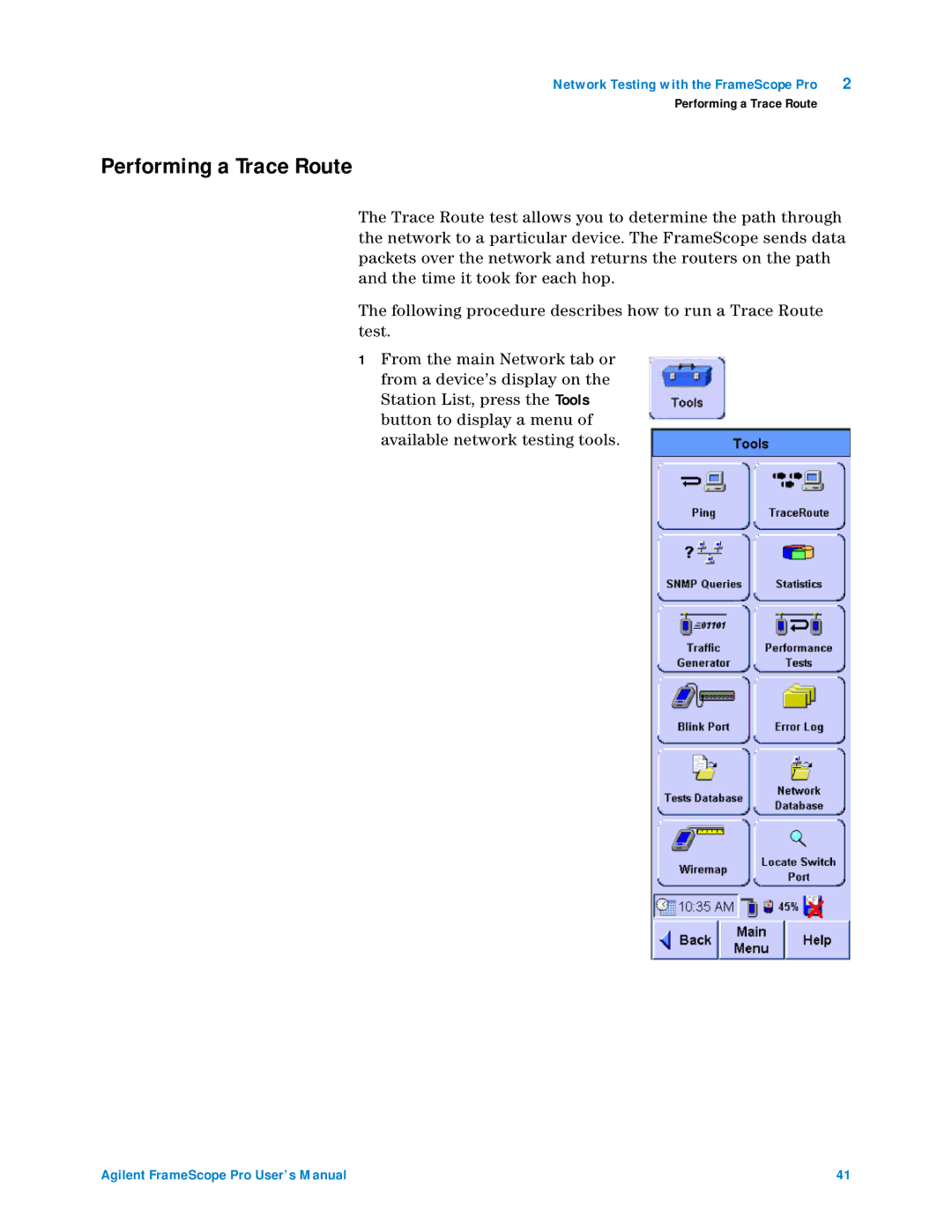 Agilent Technologies N2620A user manual Performing a Trace Route 