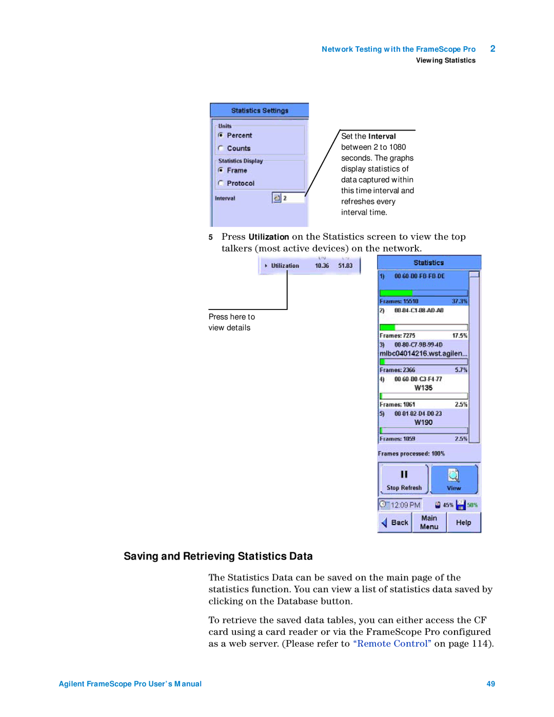 Agilent Technologies N2620A user manual Saving and Retrieving Statistics Data 