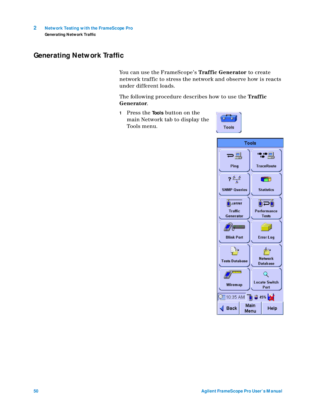 Agilent Technologies N2620A user manual Generating Network Traffic, Generator 