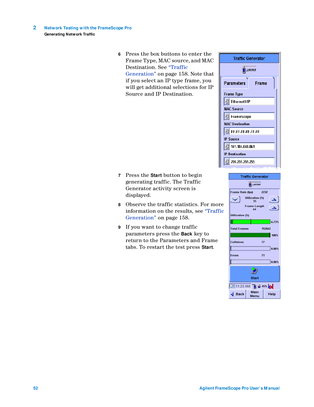 Agilent Technologies N2620A user manual Network Testing with the FrameScope Pro 