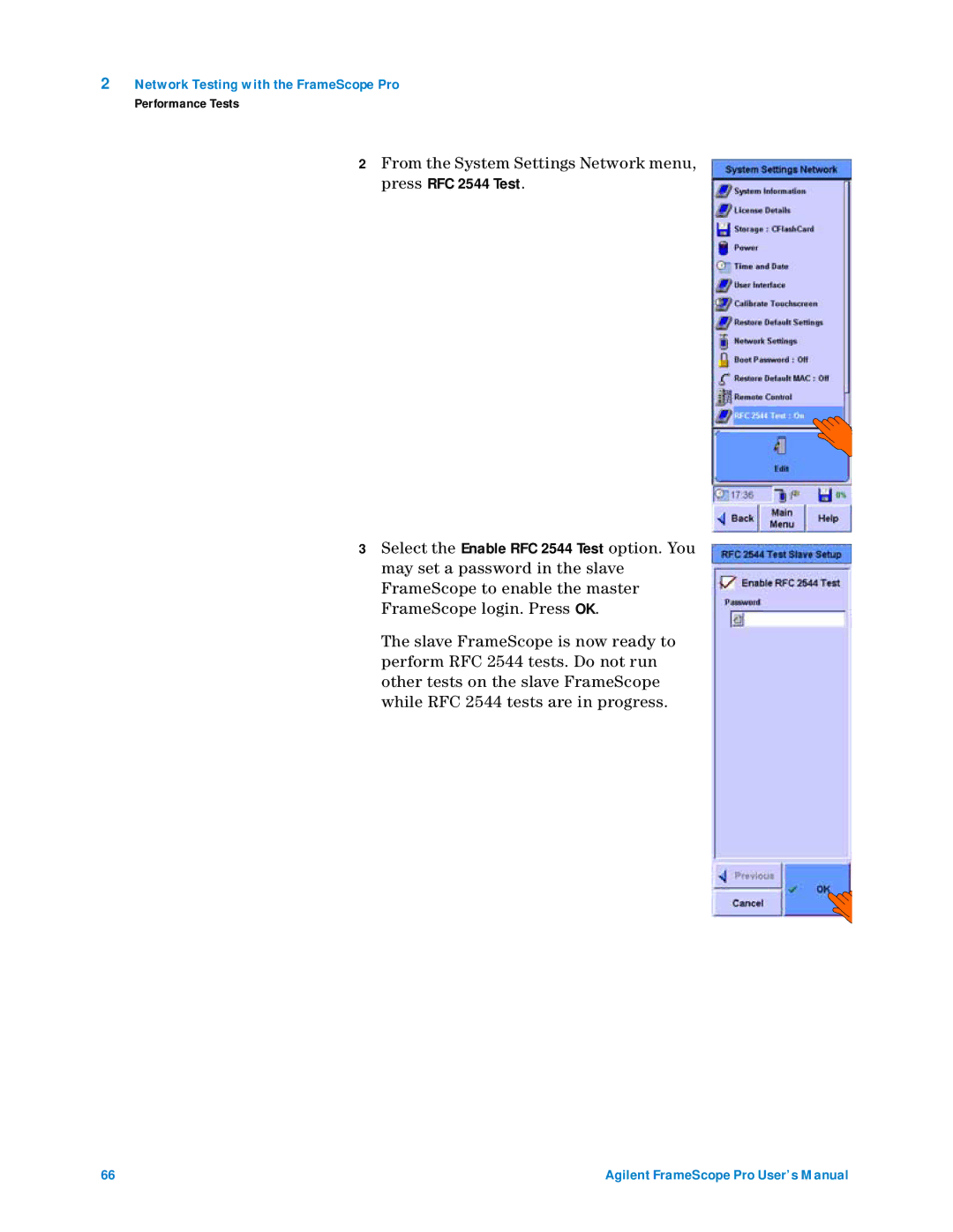 Agilent Technologies N2620A user manual From the System Settings Network menu, press RFC 2544 Test 