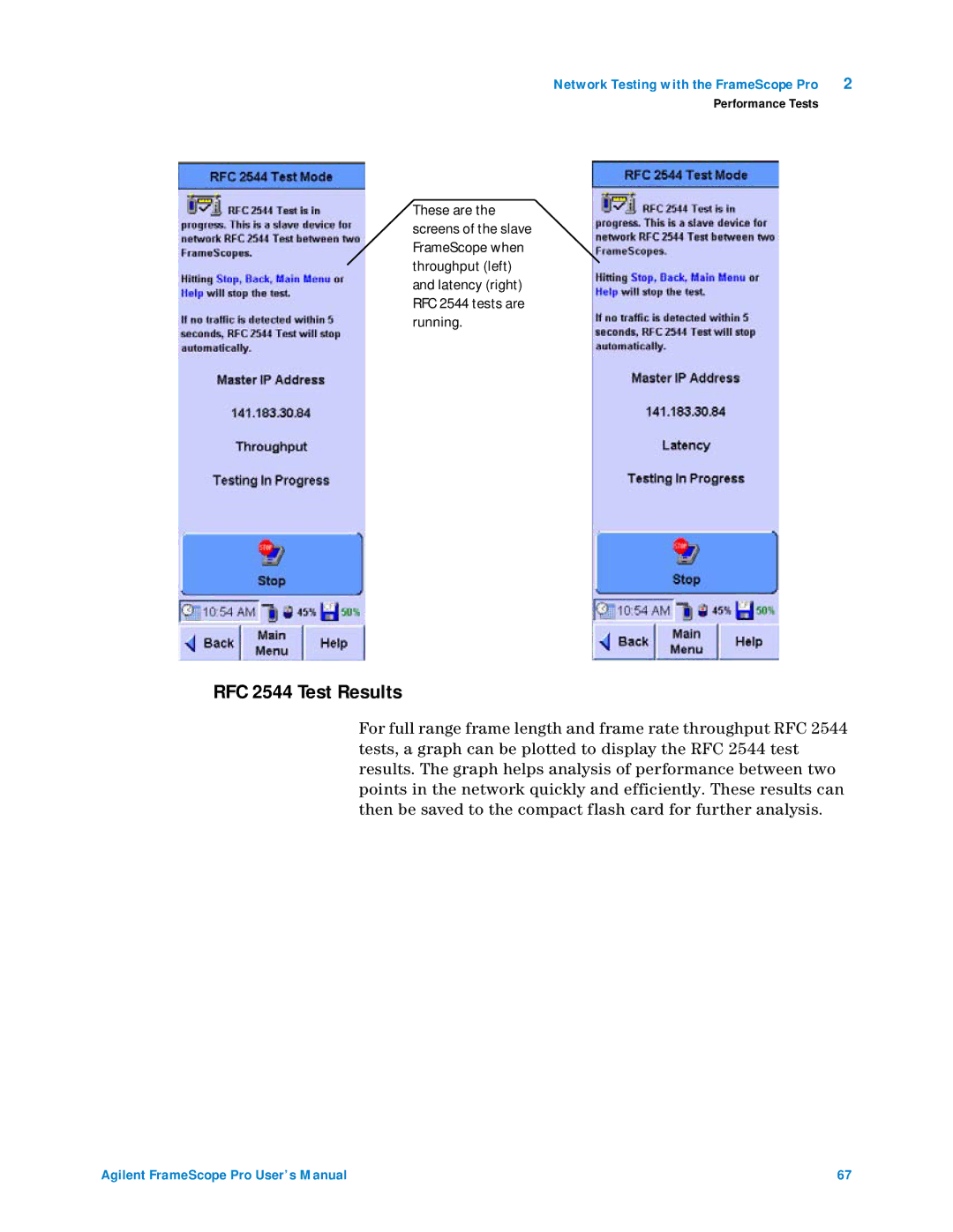 Agilent Technologies N2620A user manual RFC 2544 Test Results 