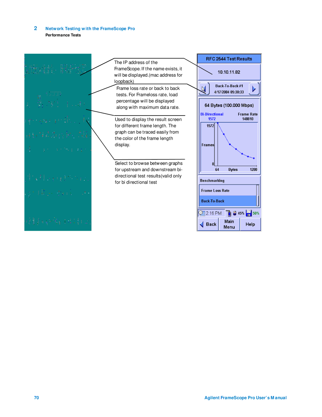 Agilent Technologies N2620A user manual Network Testing with the FrameScope Pro 