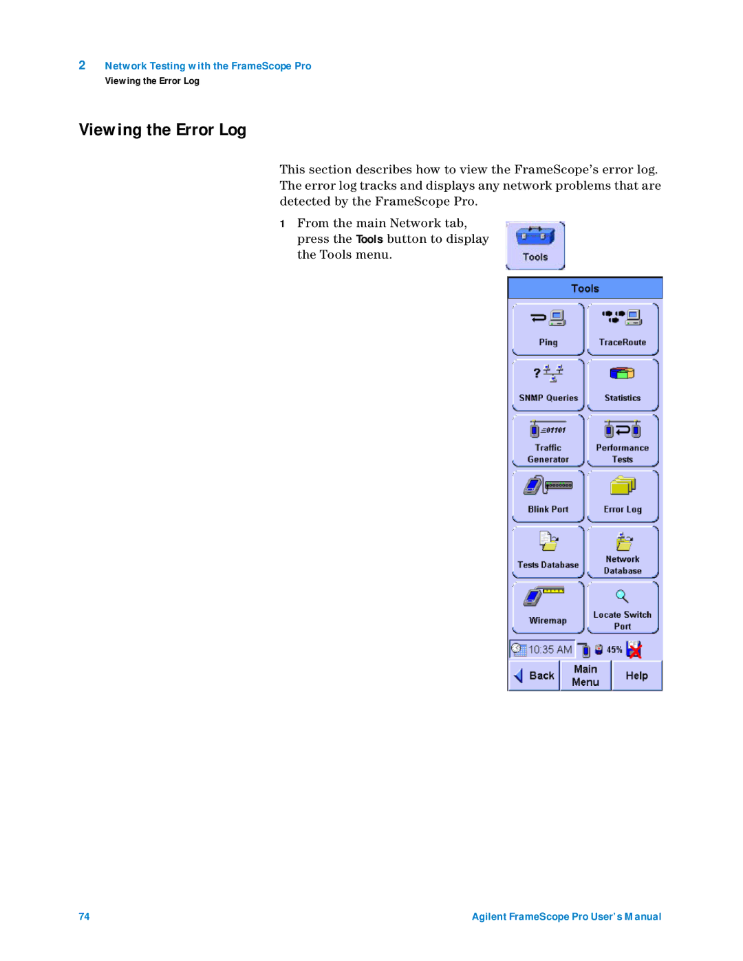 Agilent Technologies N2620A user manual Viewing the Error Log 