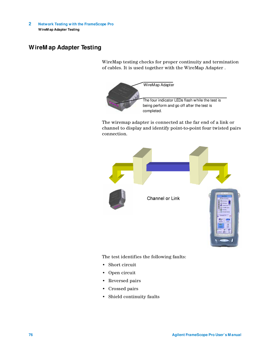 Agilent Technologies N2620A user manual WireMap Adapter Testing, Channel or Link 