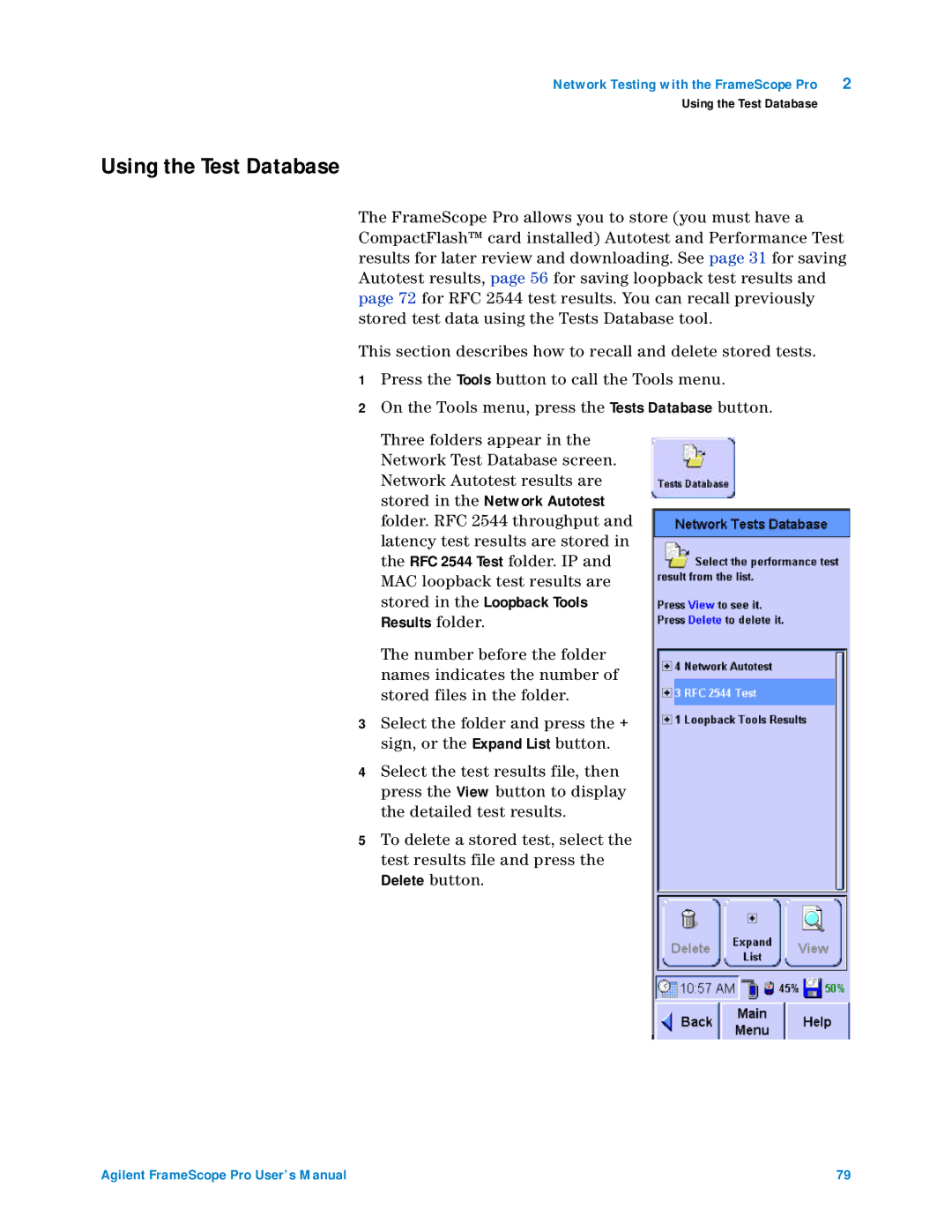 Agilent Technologies N2620A user manual Using the Test Database, Delete button 