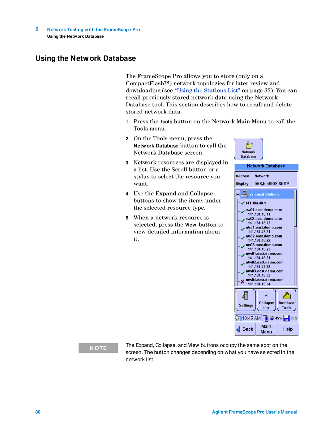 Agilent Technologies N2620A user manual Using the Network Database, Network list 