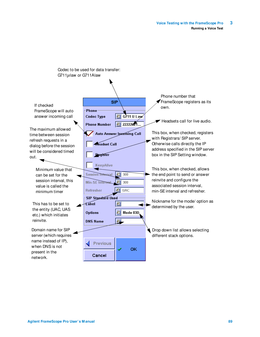 Agilent Technologies N2620A user manual Codec to be used for data transfer G711mlaw or G711Alaw 