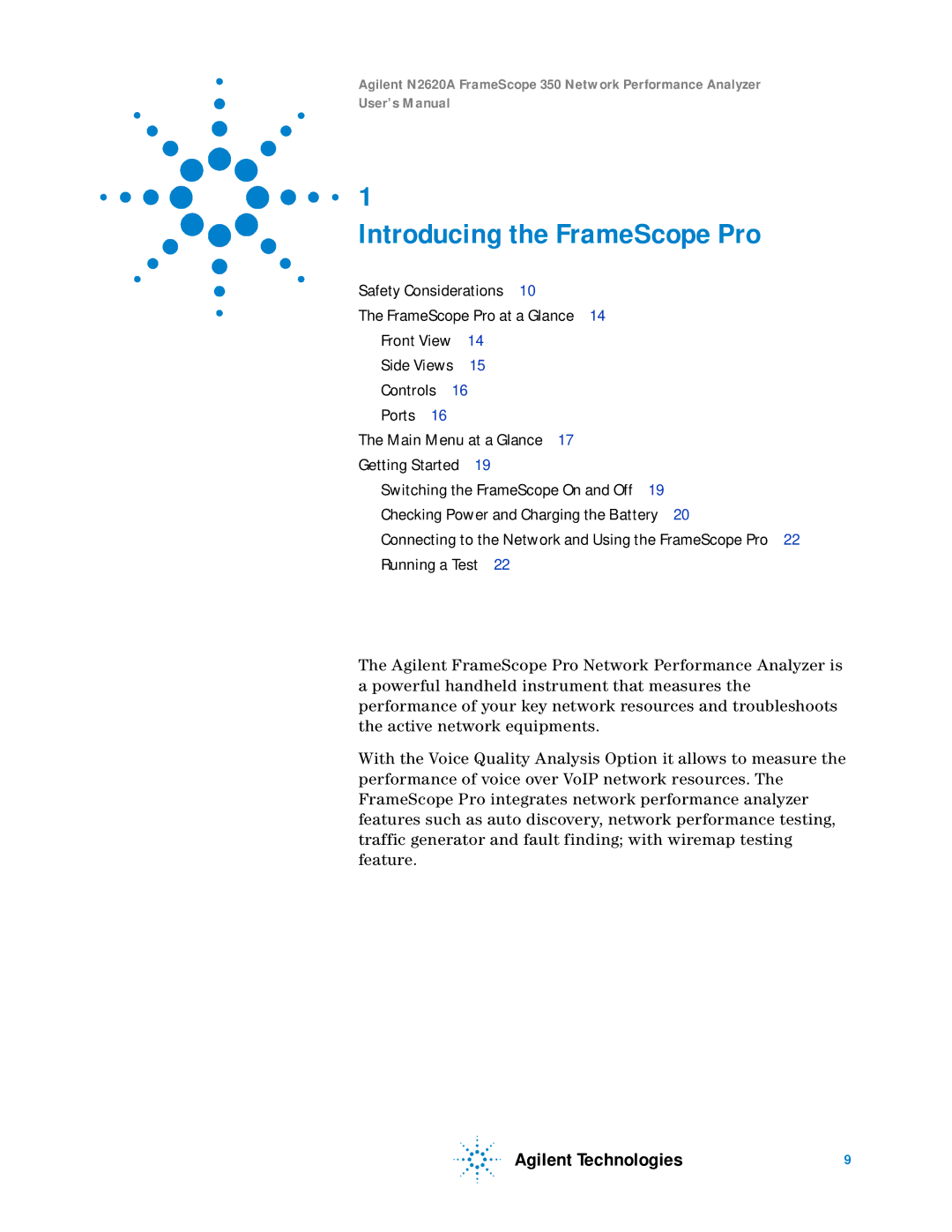 Agilent Technologies N2620A user manual Introducing the FrameScope Pro 