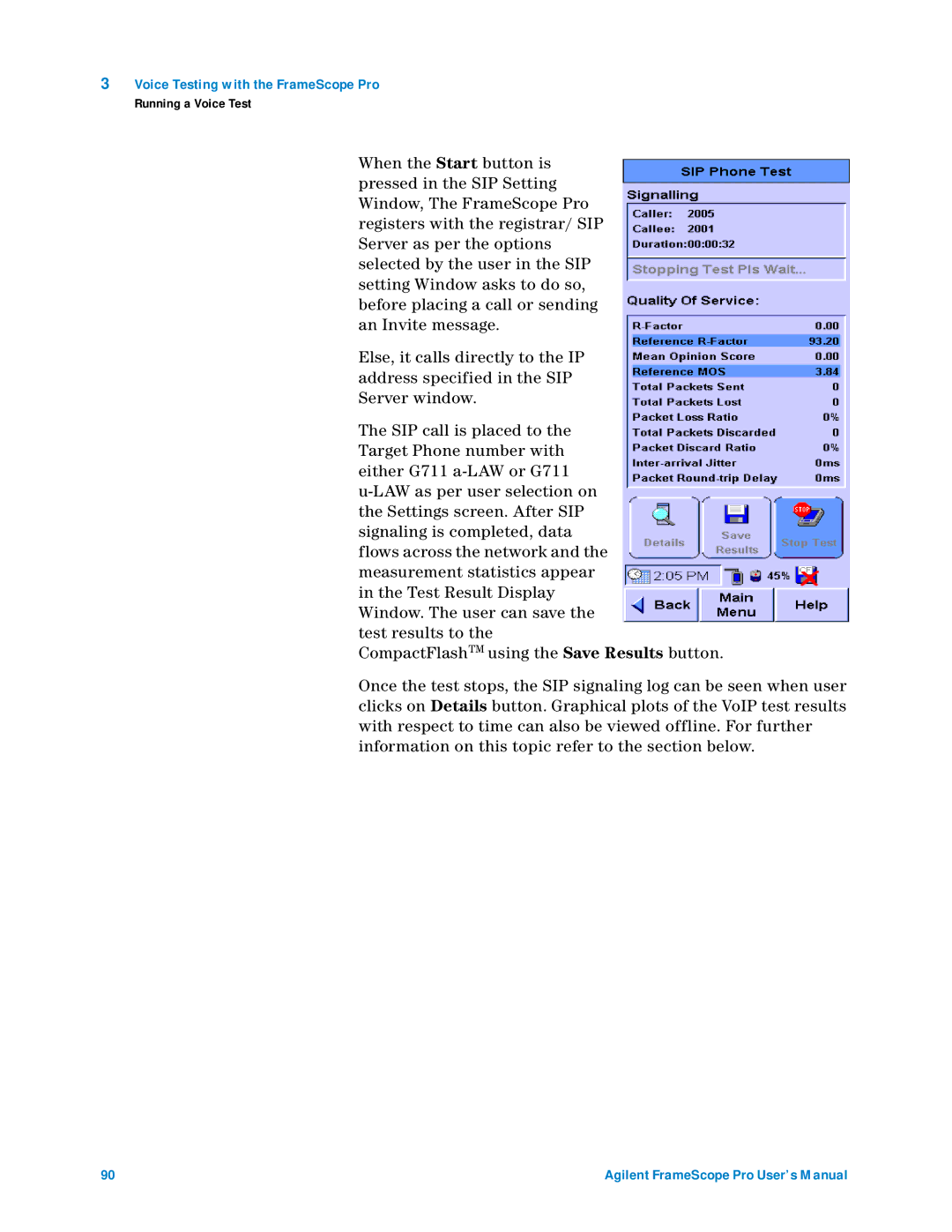 Agilent Technologies N2620A user manual Voice Testing with the FrameScope Pro 