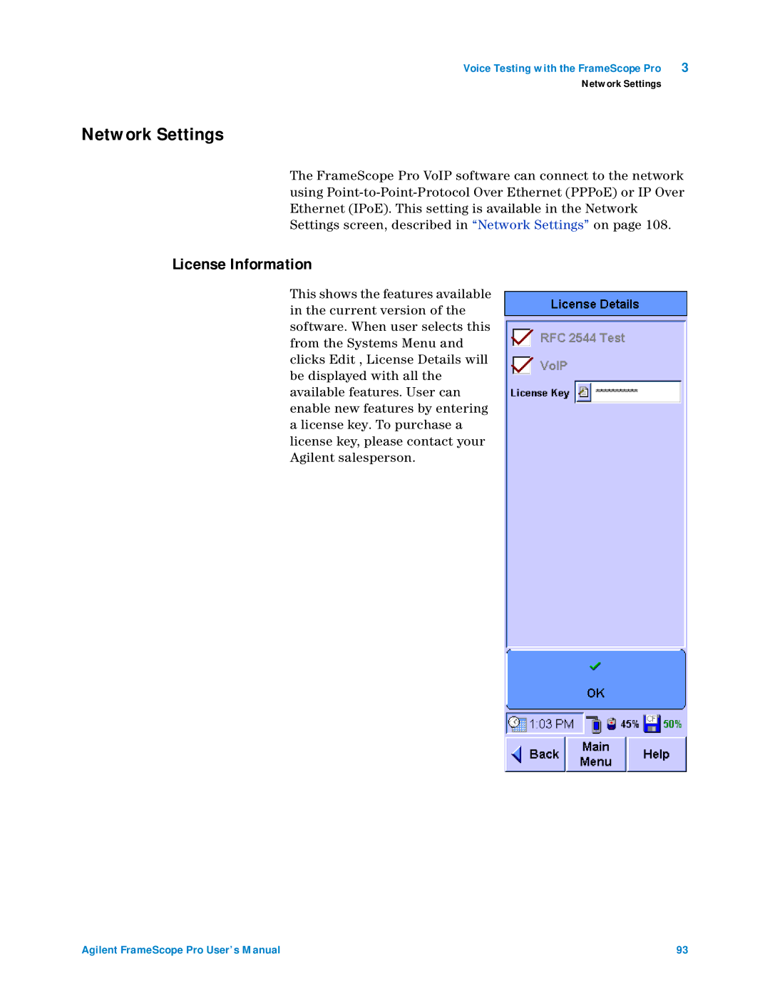 Agilent Technologies N2620A user manual Network Settings, License Information 