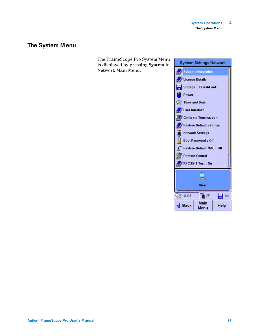 Agilent Technologies N2620A user manual System Menu 