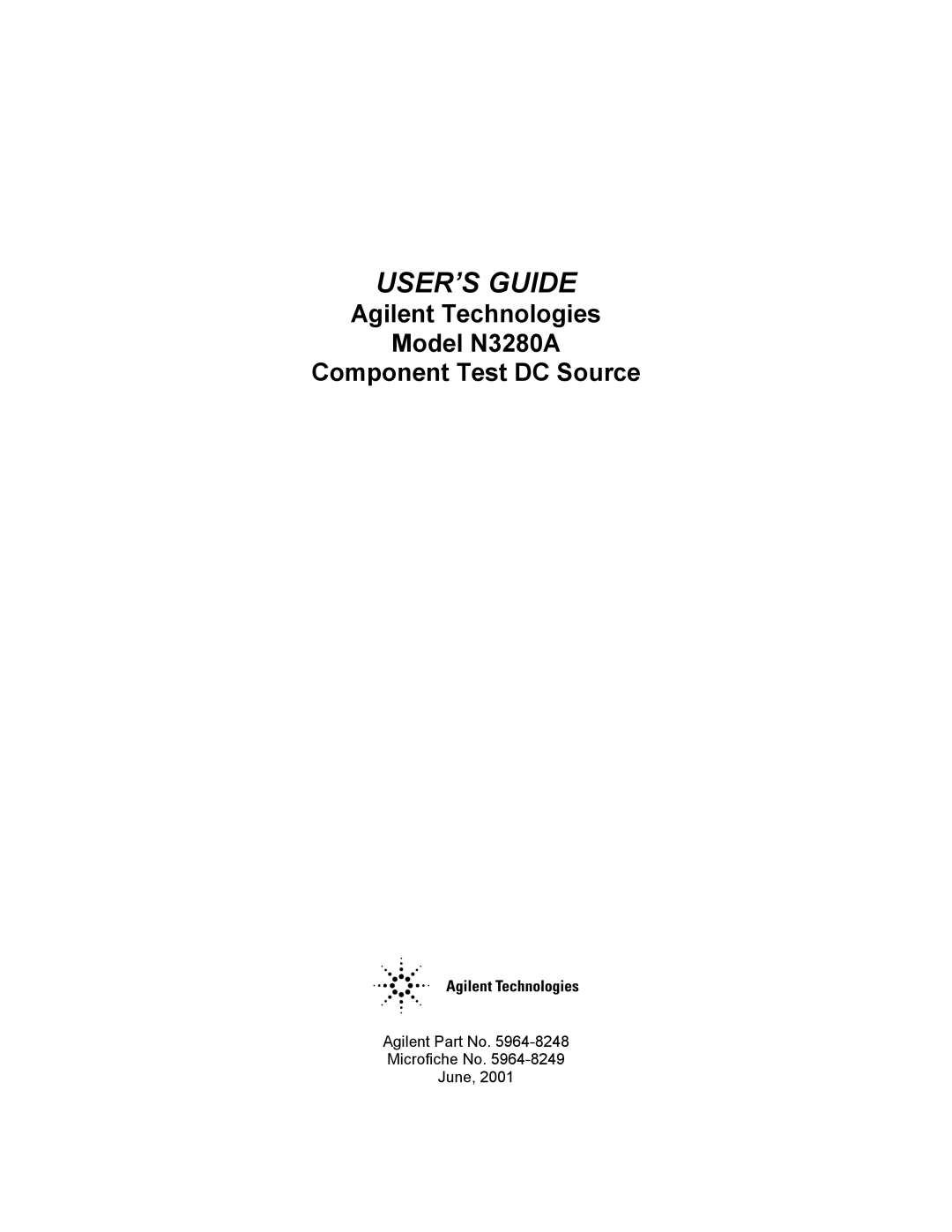 Agilent Technologies manual USER’S Guide, Agilent Technologies Model N3280A Component Test DC Source 