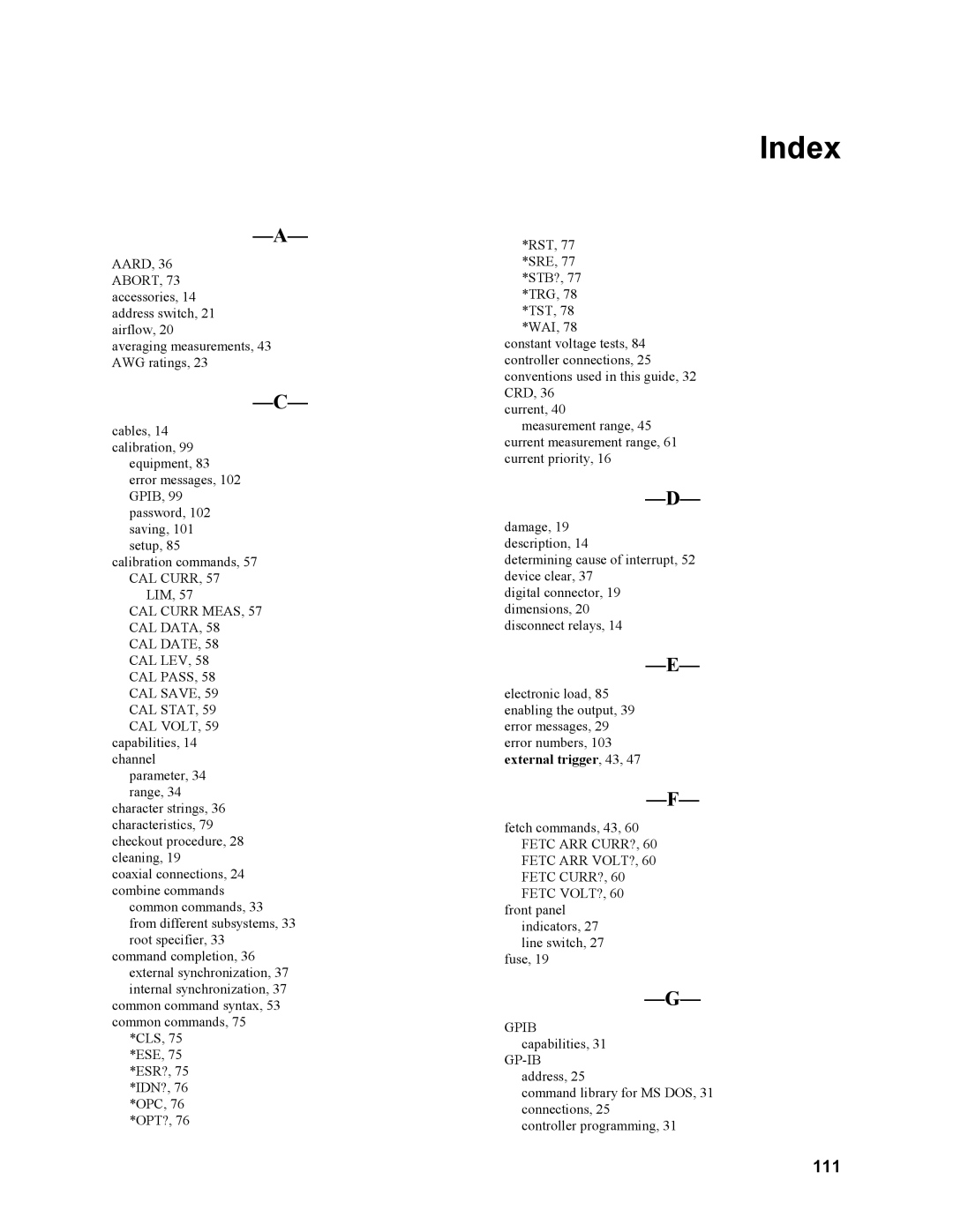 Agilent Technologies N3280A manual Index, 111 