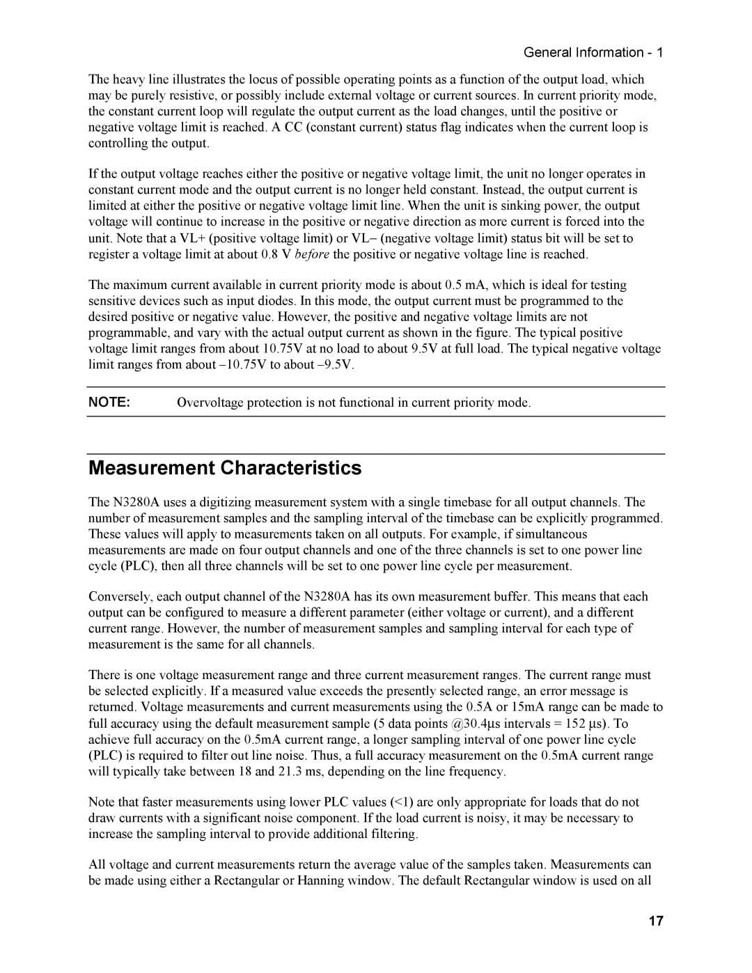 Agilent Technologies N3280A manual Measurement Characteristics 