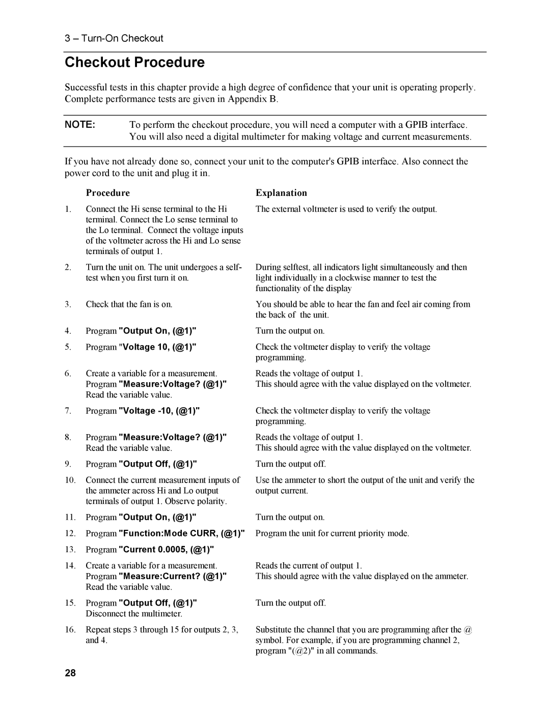 Agilent Technologies N3280A manual Checkout Procedure, Explanation 