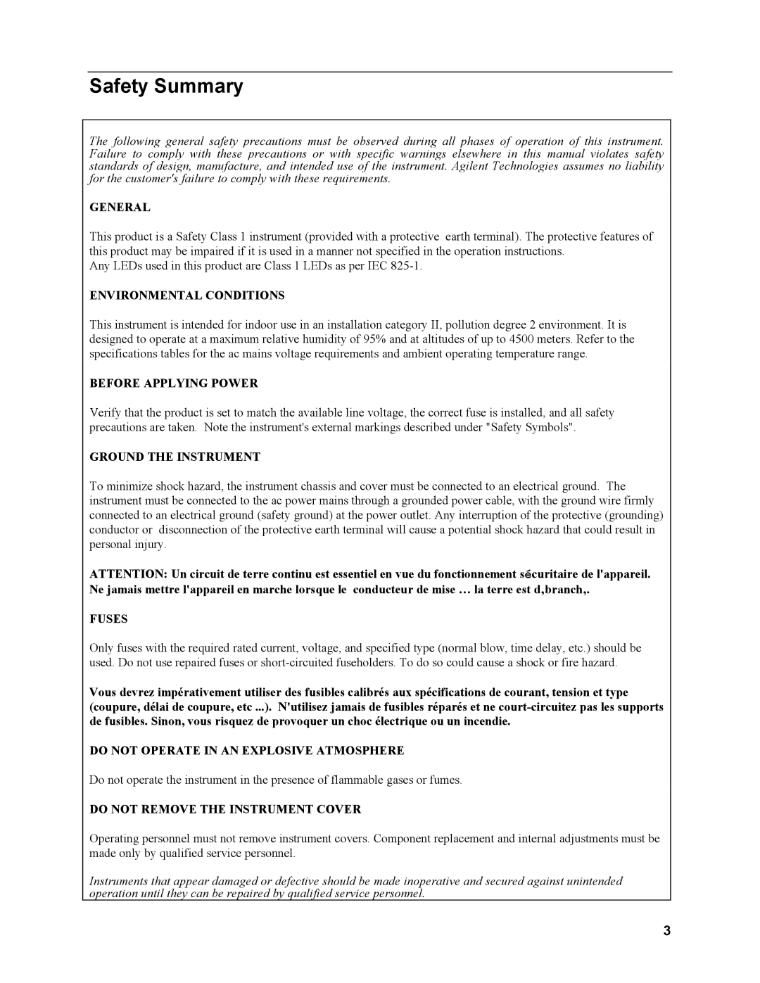 Agilent Technologies N3280A manual Safety Summary, General 