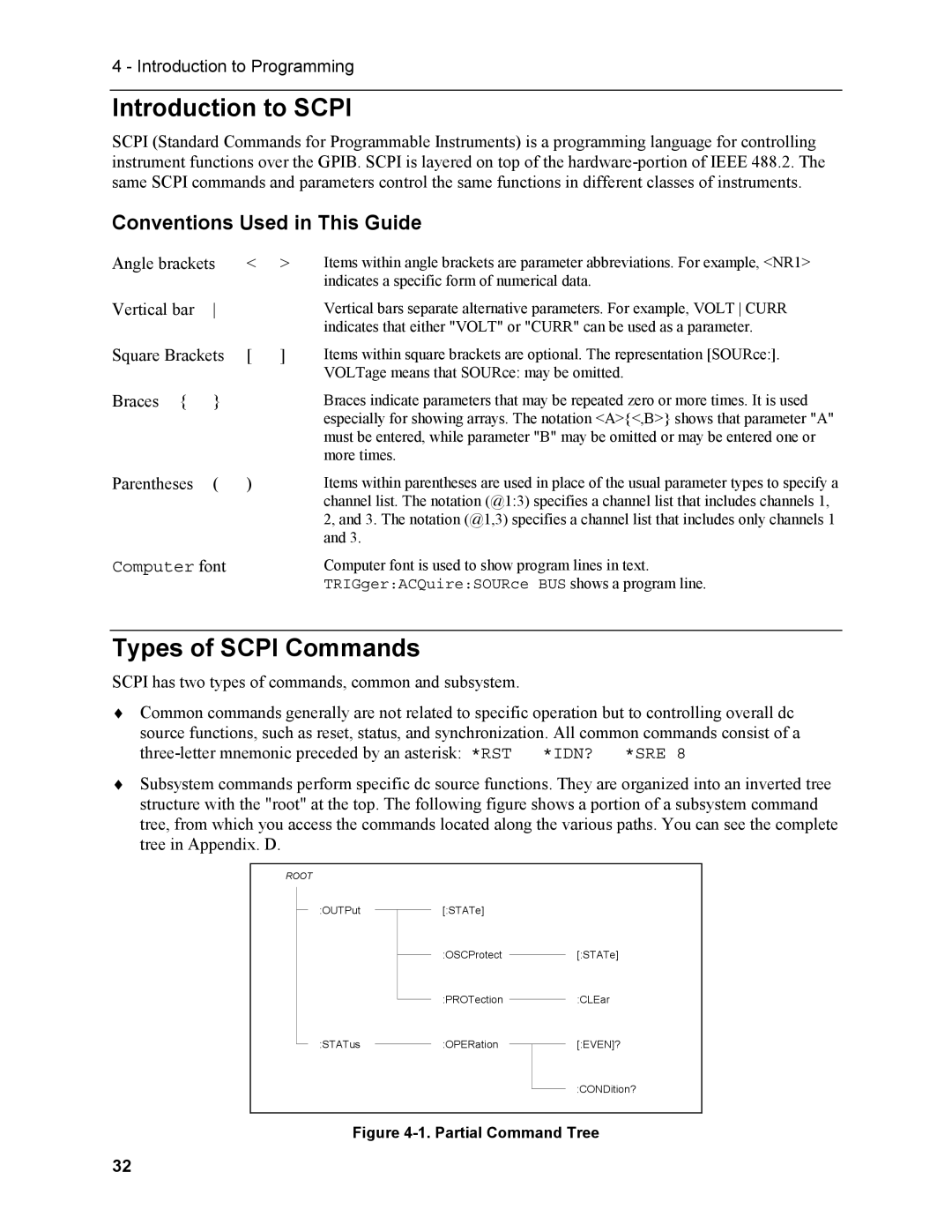 Agilent Technologies N3280A manual Introduction to Scpi, Types of Scpi Commands, Conventions Used in This Guide 