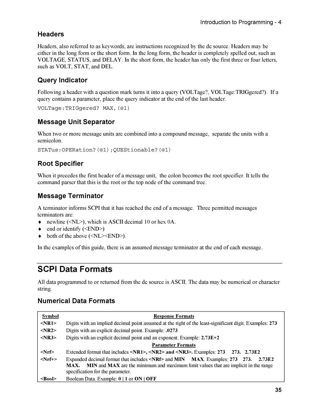 Agilent Technologies N3280A manual Scpi Data Formats 