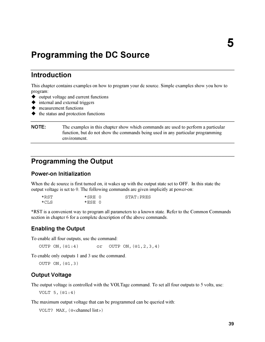 Agilent Technologies N3280A manual Introduction, Programming the Output, Power-on Initialization, Enabling the Output 