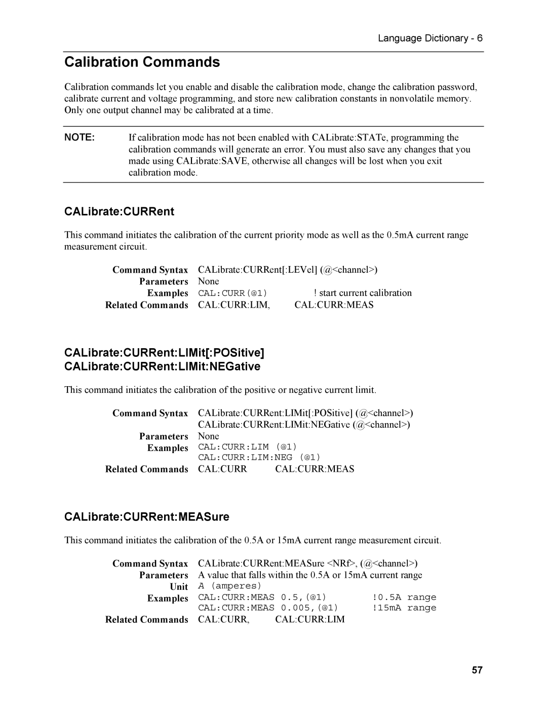 Agilent Technologies N3280A manual Calibration Commands, CALibrateCURRentMEASure 