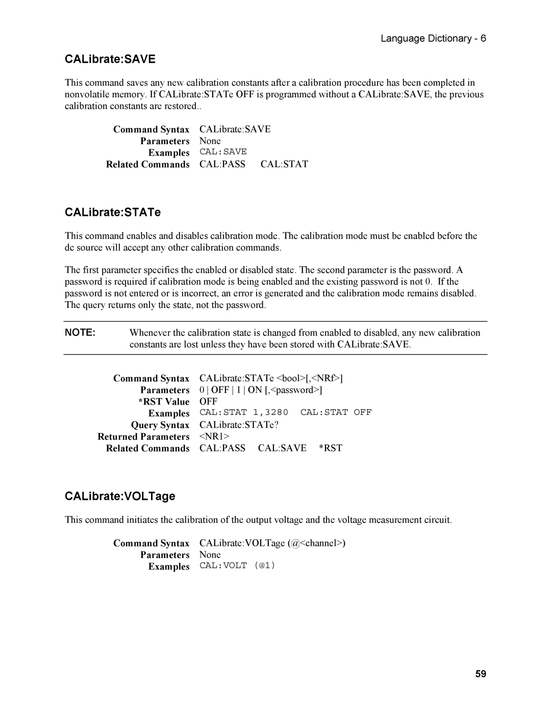 Agilent Technologies N3280A manual CALibrateSAVE, CALibrateSTATe, CALibrateVOLTage 